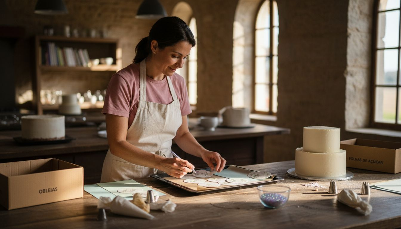 Padeiro a preparar a lista de ingredientes para fazer bolos