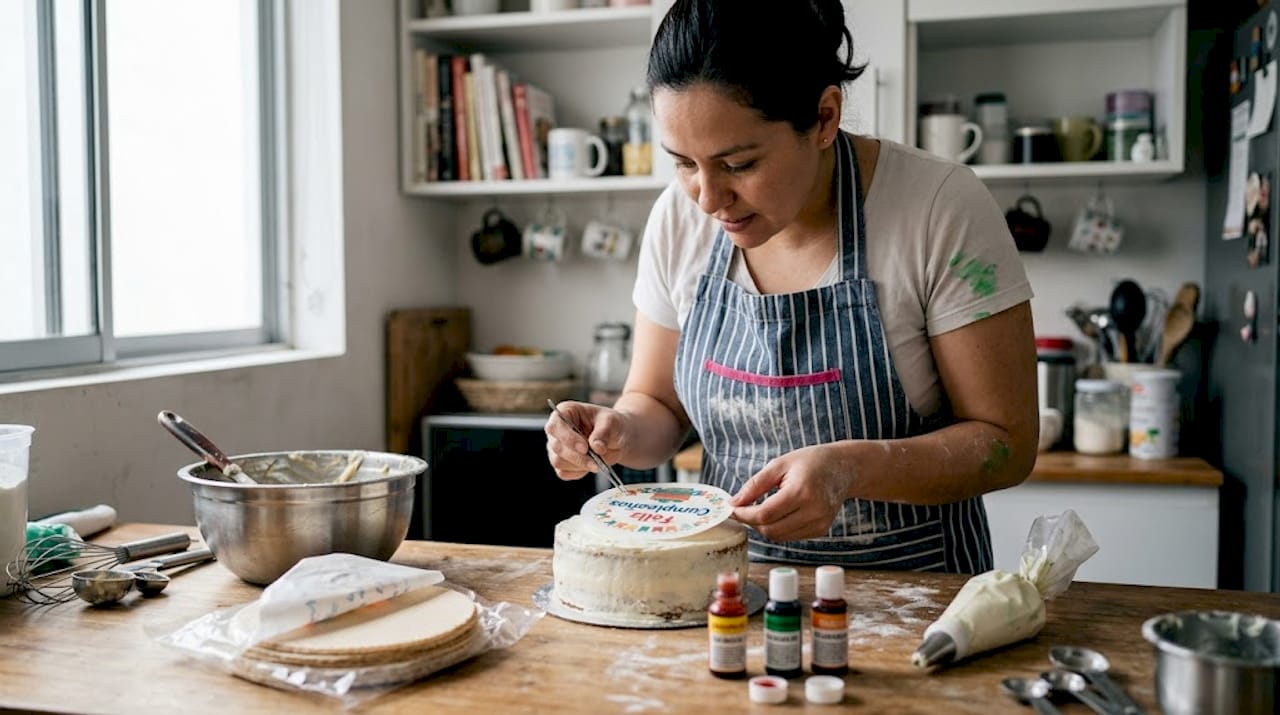 Colocar una oblea personalizada sobre la tarta para decorarla