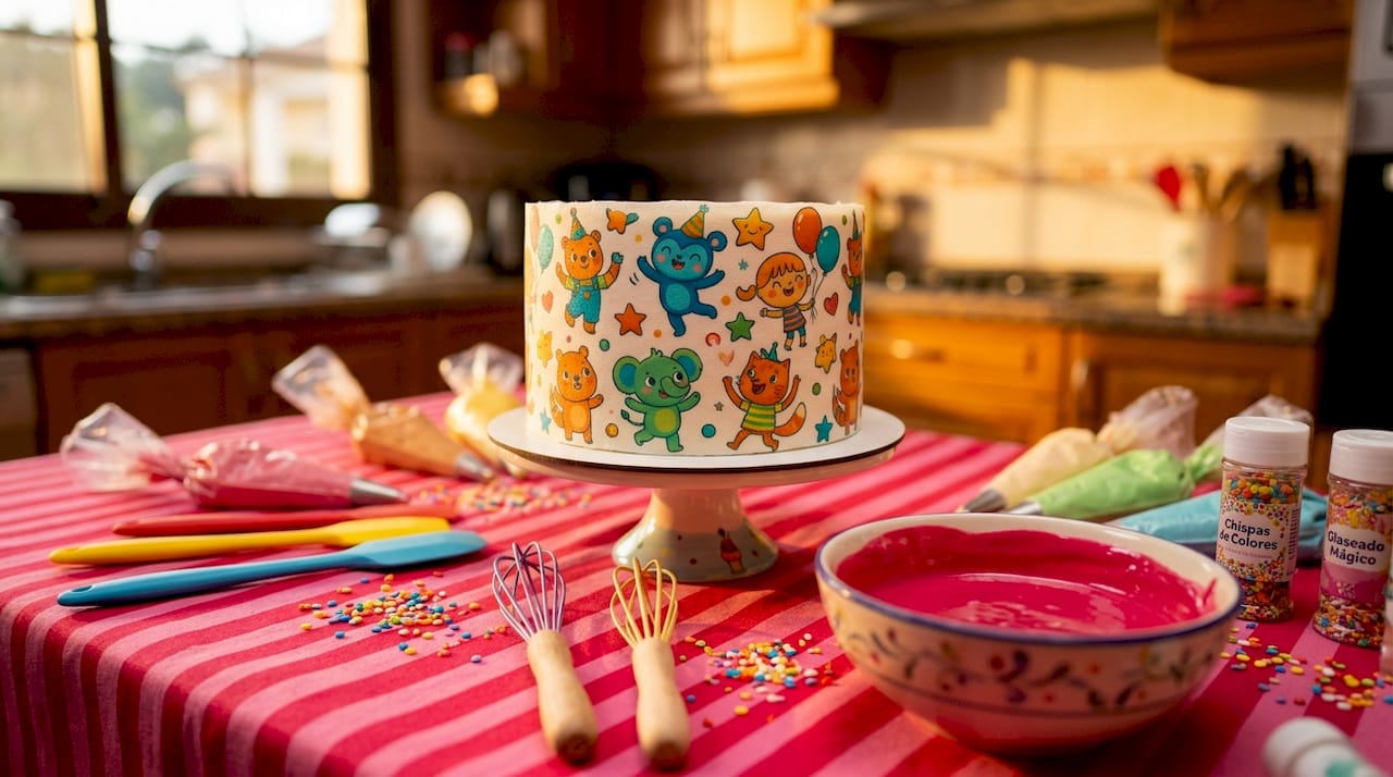 Pastel casero decorado con figuras de tus personajes favoritos hechas en obleas.