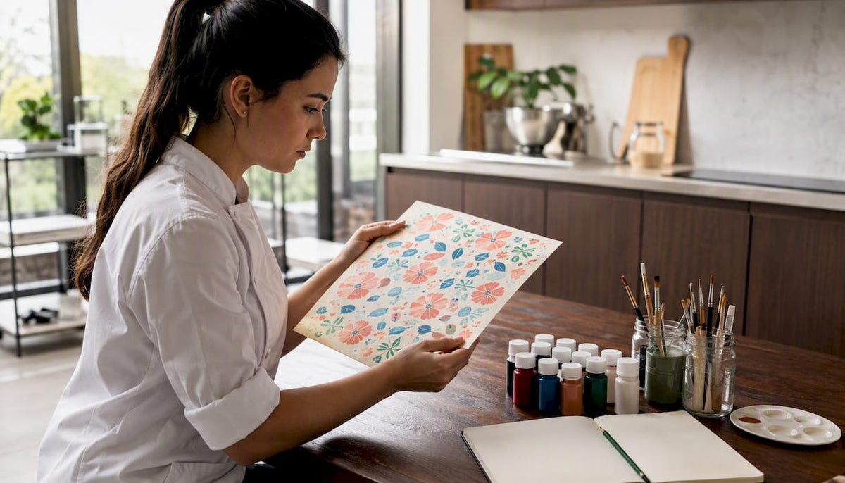 Senhora a criar papel de açúcar personalizado para decorar bolos