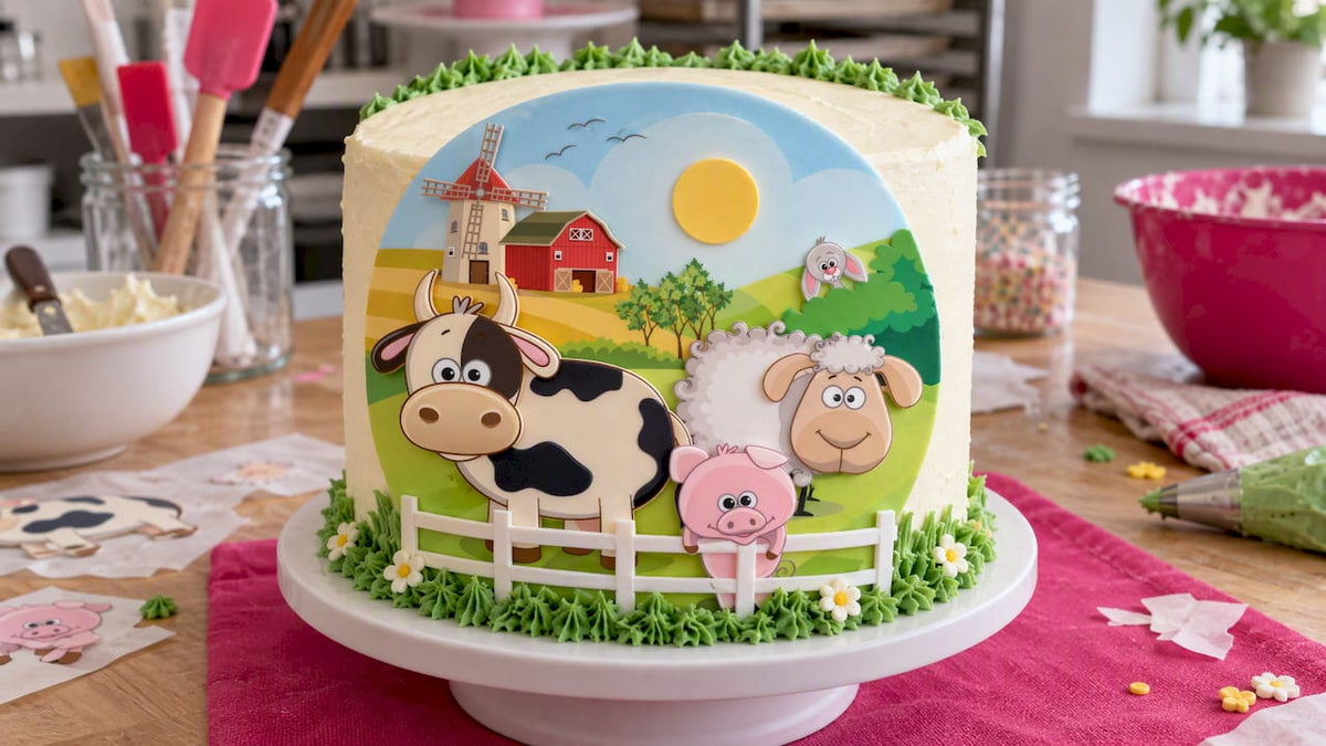 Tarta decorada con oblea comestible en relieve