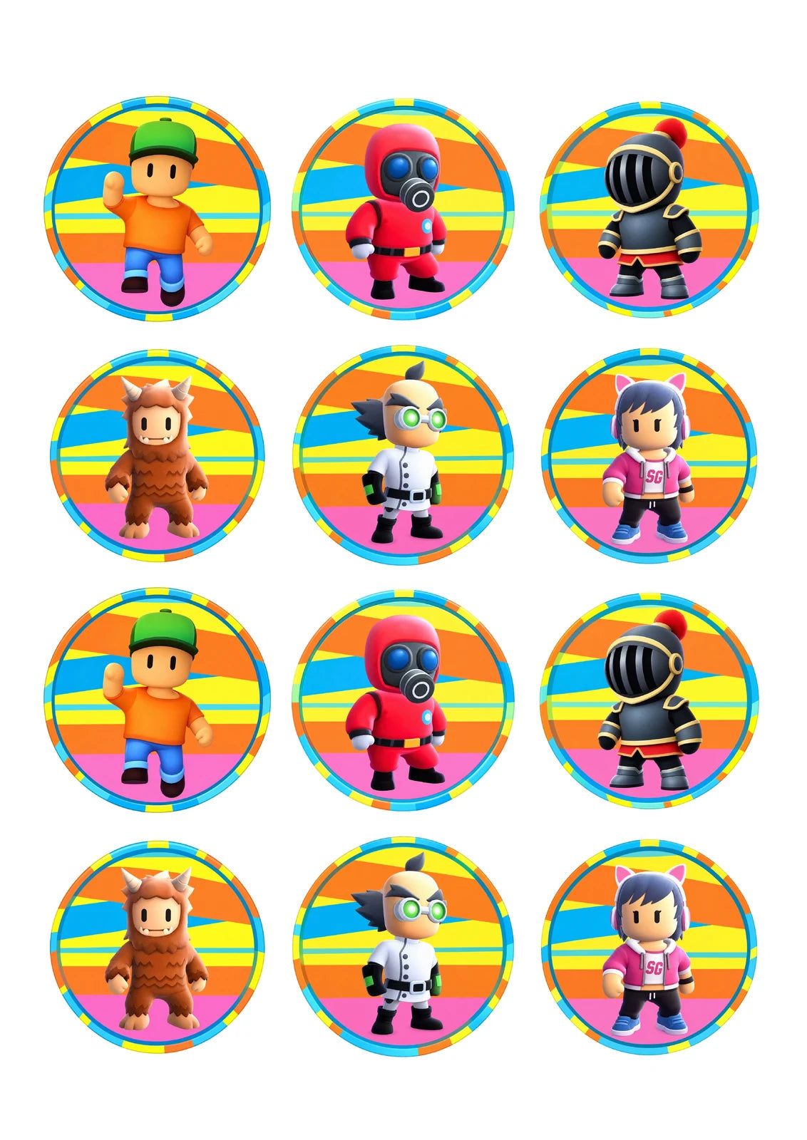 Decoración de cumpleaños de Stumble Guys personalizable con nombre y felicitación.