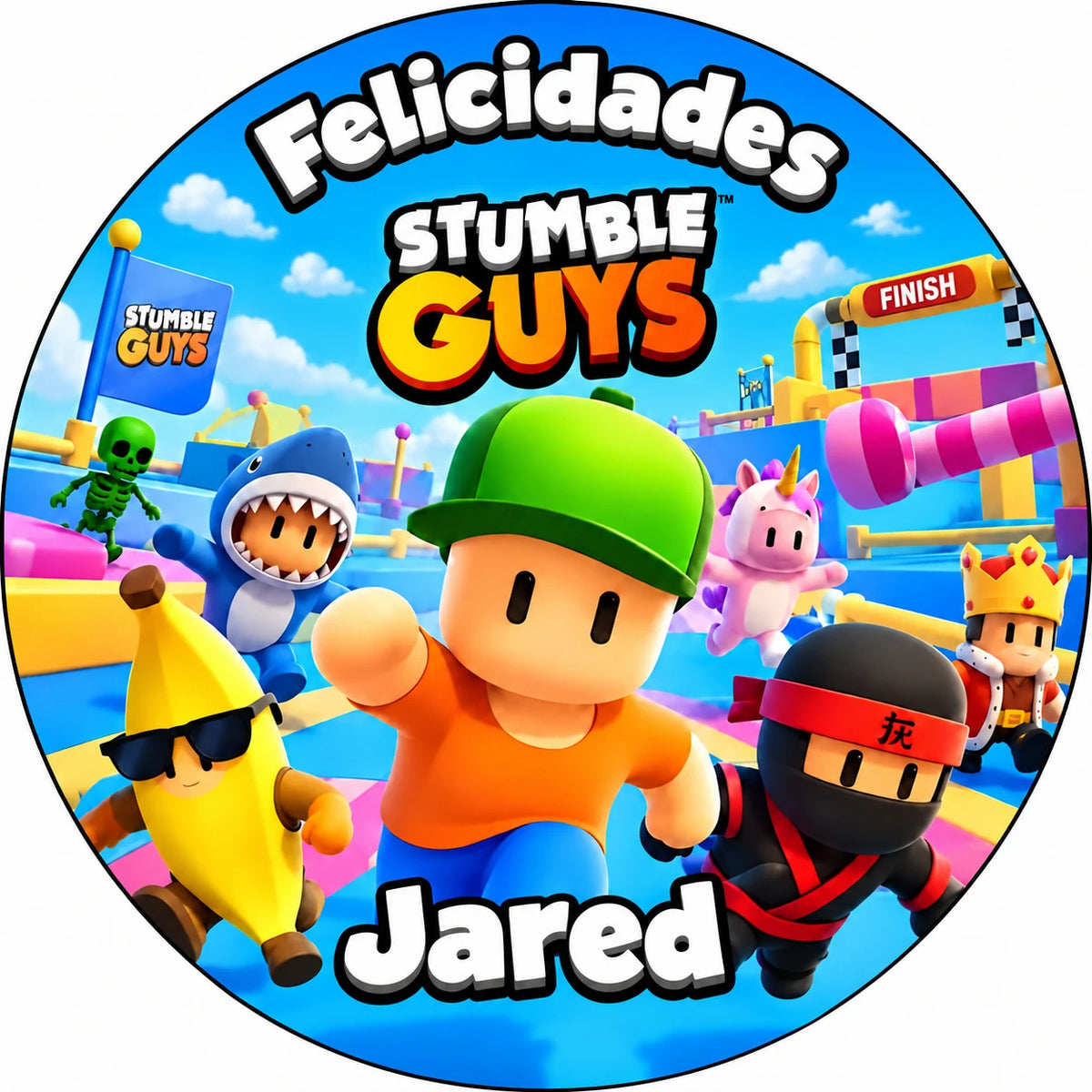 Oblea personalizada de Stumble Guys para tartas de cumpleaños infantiles.