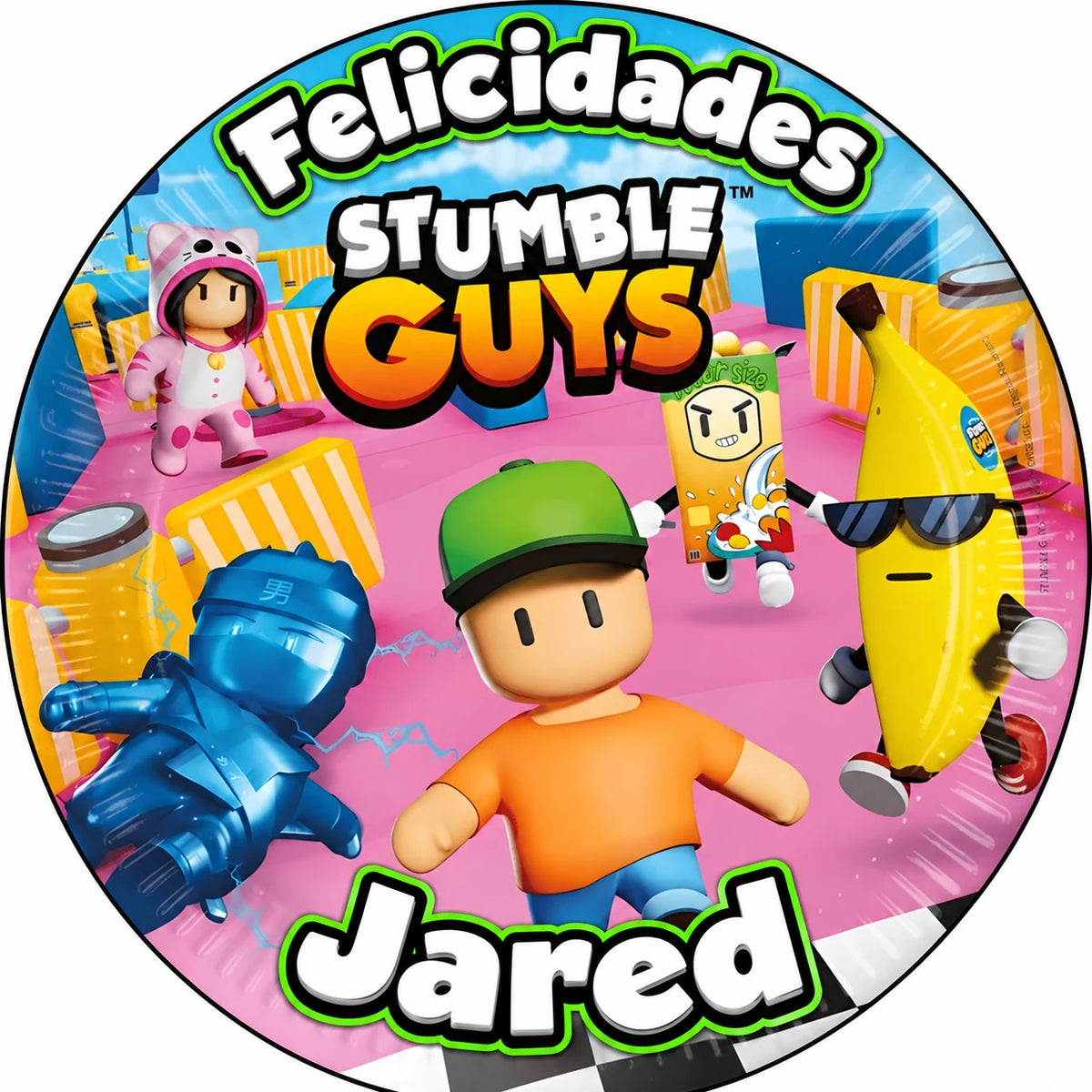 Decoración comestible de Stumble Guys para tartas de cumpleaños personalizadas.