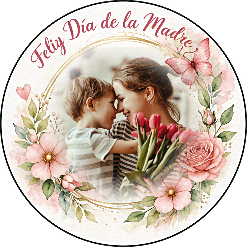 Imagen comestible para tarta del Día de la Madre con madre e hija, papel de azúcar u oblea personalizada