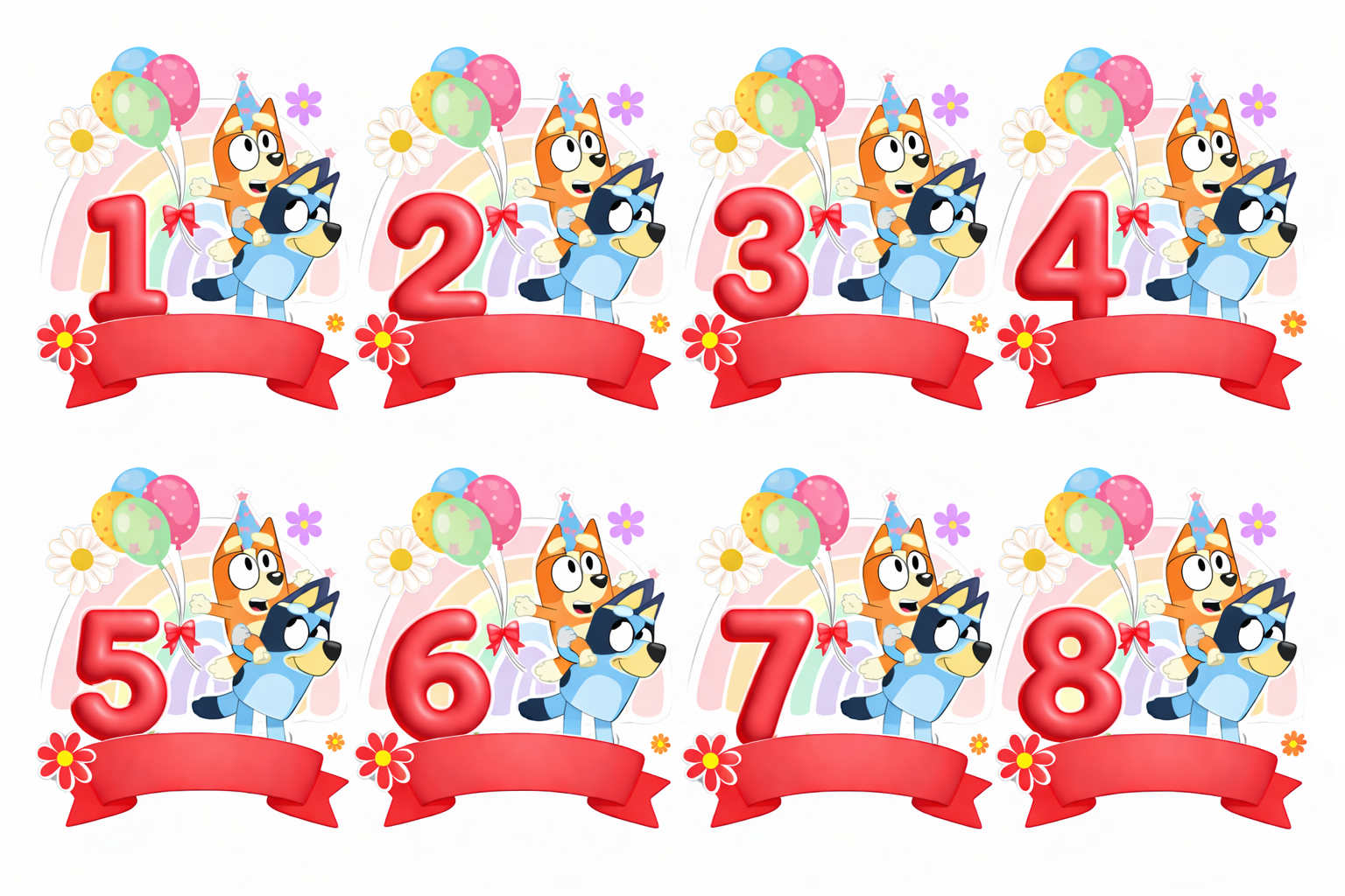 Papel de azúcar comestible con diseño de Bluey y Bingo y números para decorar pasteles de cumpleaños para niños