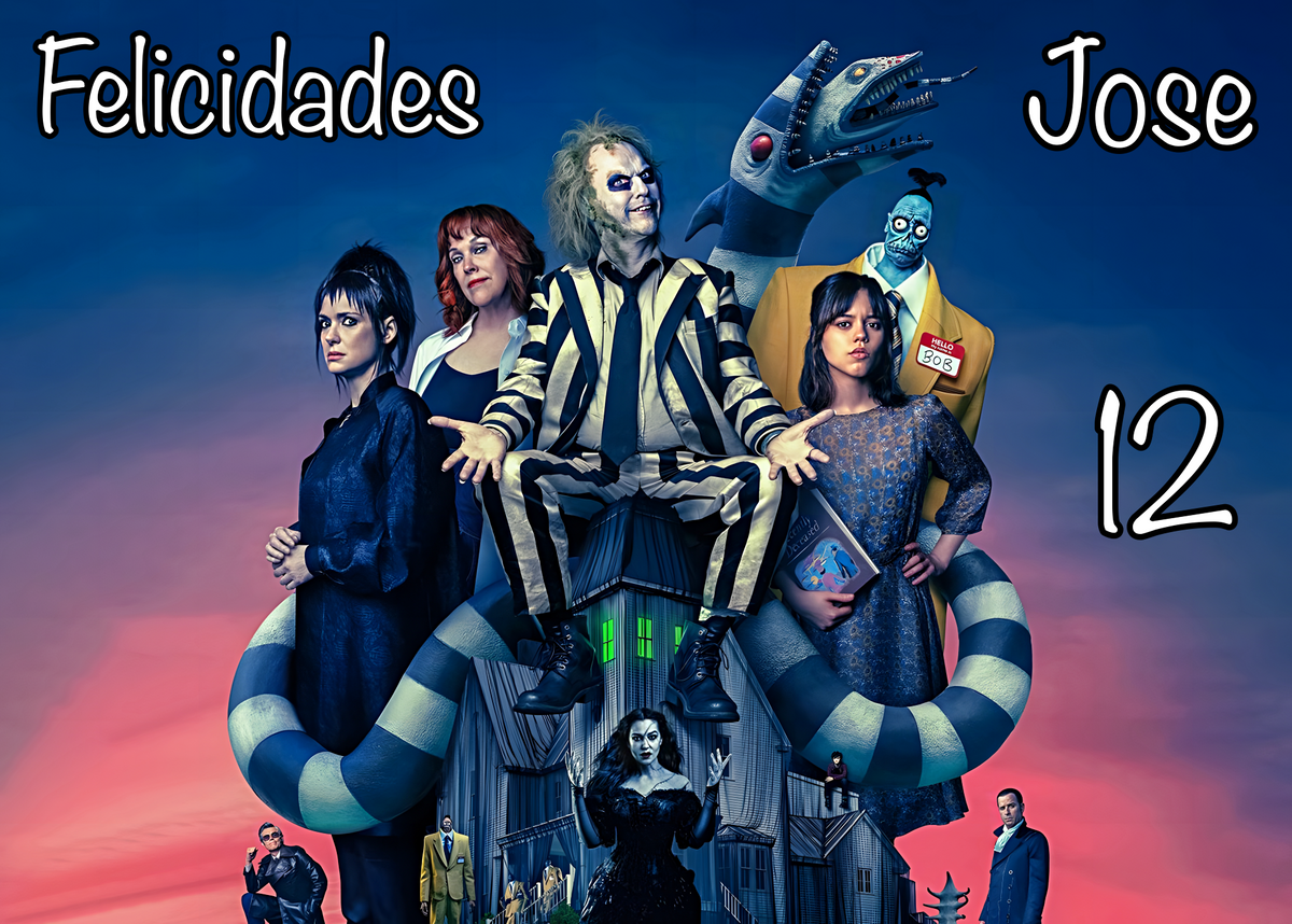 Papel de Azúcar BEETLEJUICE Personalizado para Tartas y Magdalenas Infantiles con Foto y Texto