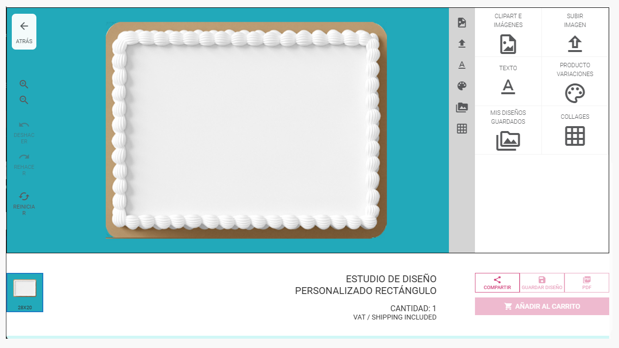 Herramienta de diseño online para obleas personalizadas con imagen comestible, rectángulo, cuadrado