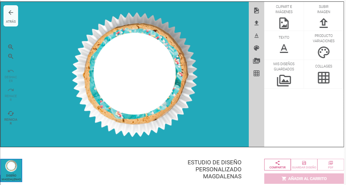 Herramienta de diseño online para obleas personalizadas con imagen comestible, magdalenas