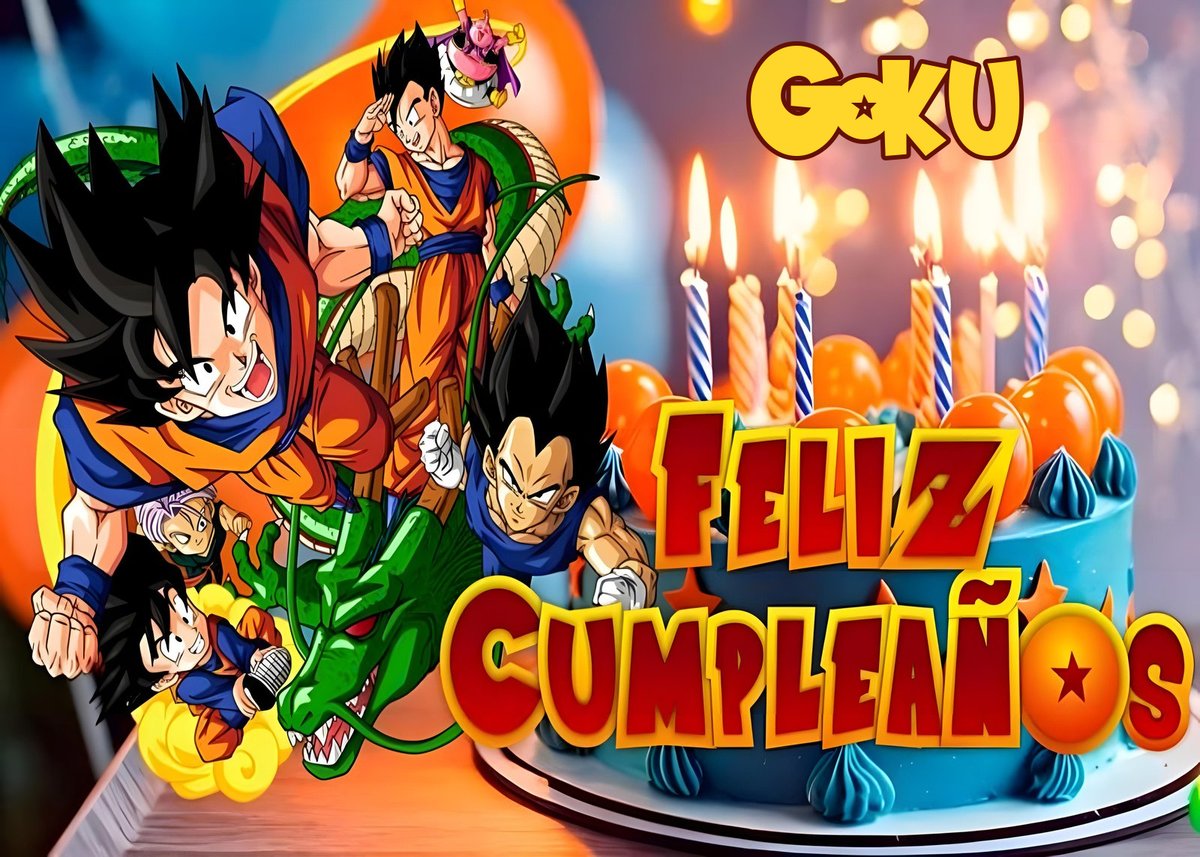 Oblea personalizable de Dragon Ball con Goku, Shenron y esferas sobre fondo naranja