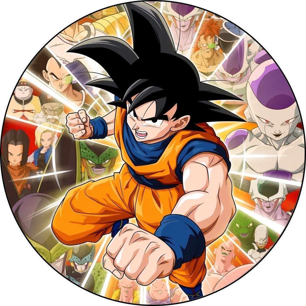 Oblea circular personalizable de Dragon Ball Z con Super Saiyan y Piccolo