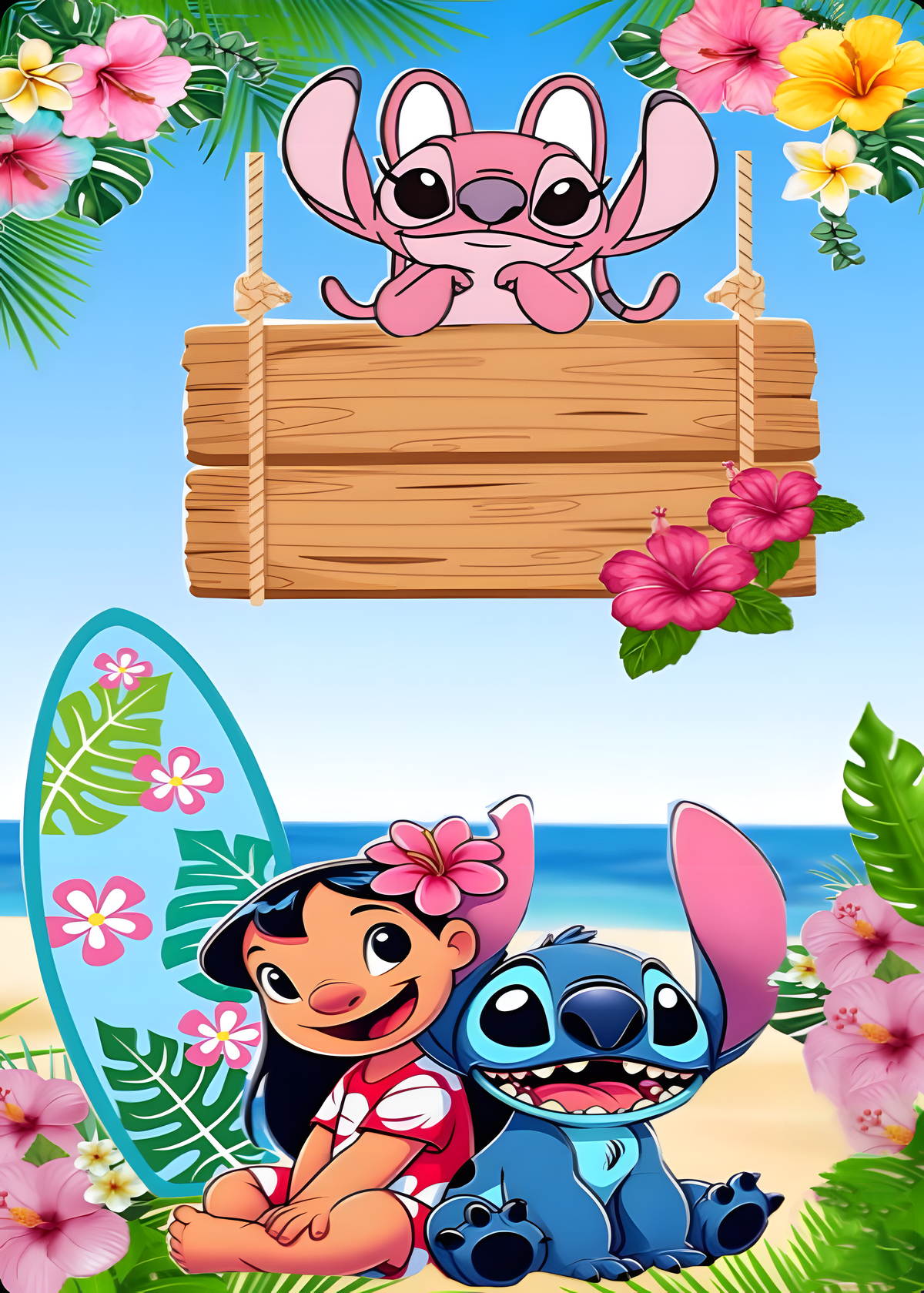 Oblea personalizada Lilo, Stitch y Angel para tarta de cumpleaños