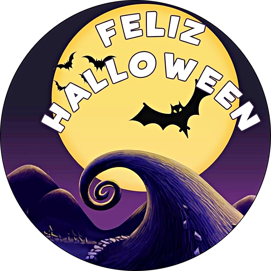Oblea comestible personalizada HALLOWEEN con tu nombre en el hueso para tarta de cumpleaños