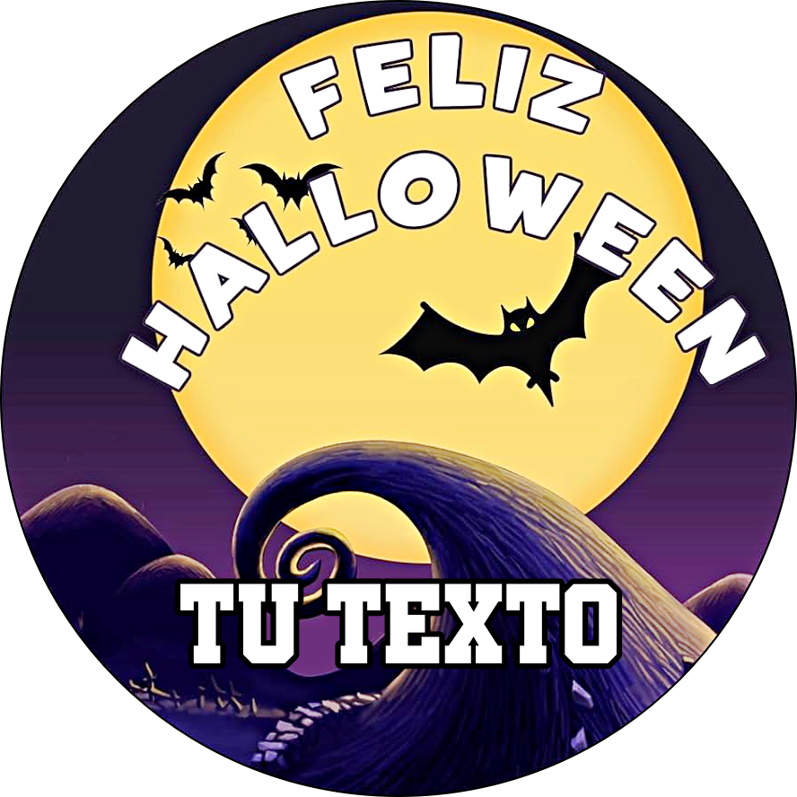 Oblea comestible personalizada HALLOWEEN con tu nombre en el hueso para tarta de cumpleaños