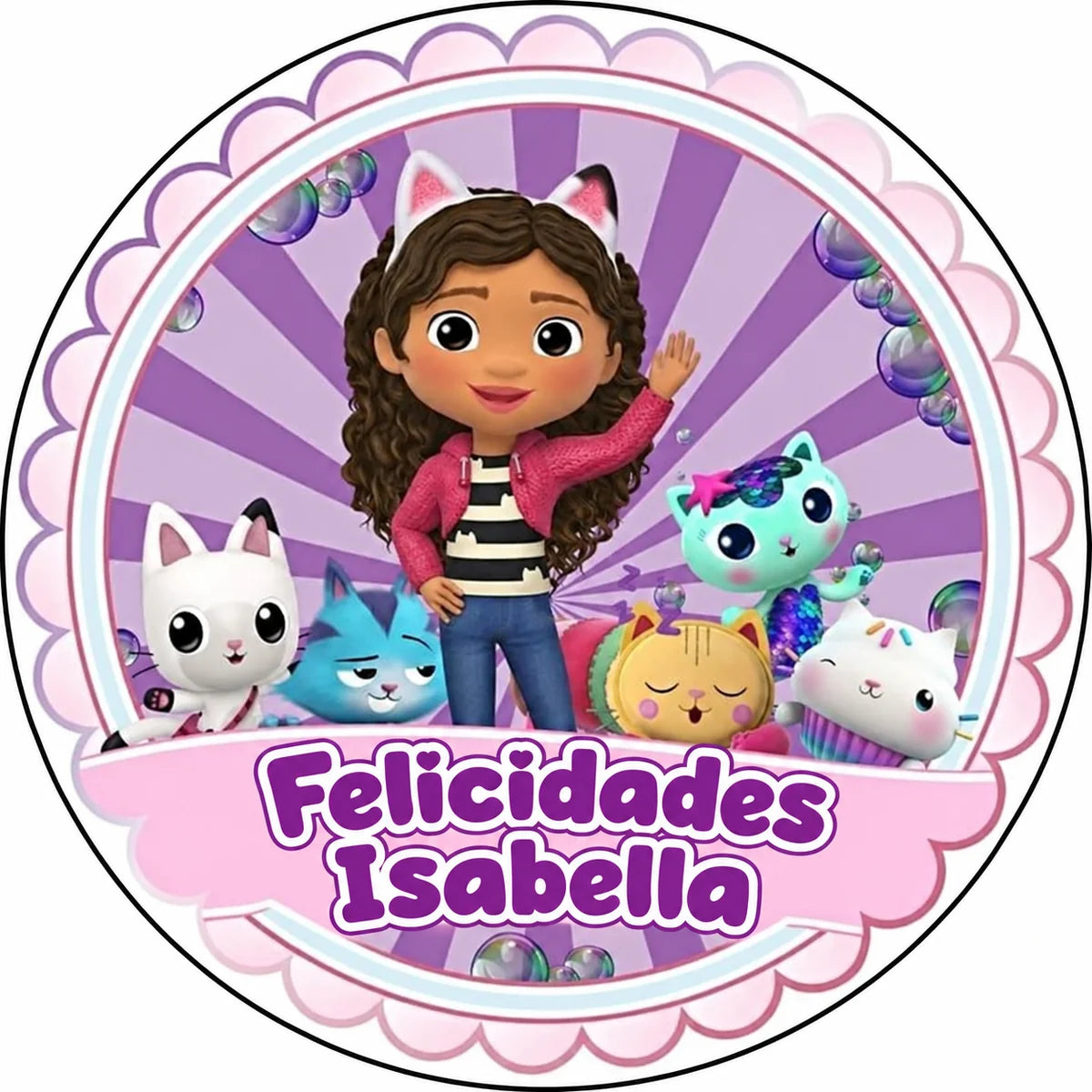 Lámina para tarta personalizable de La Casa de Muñecas de Gabby y sus amigos