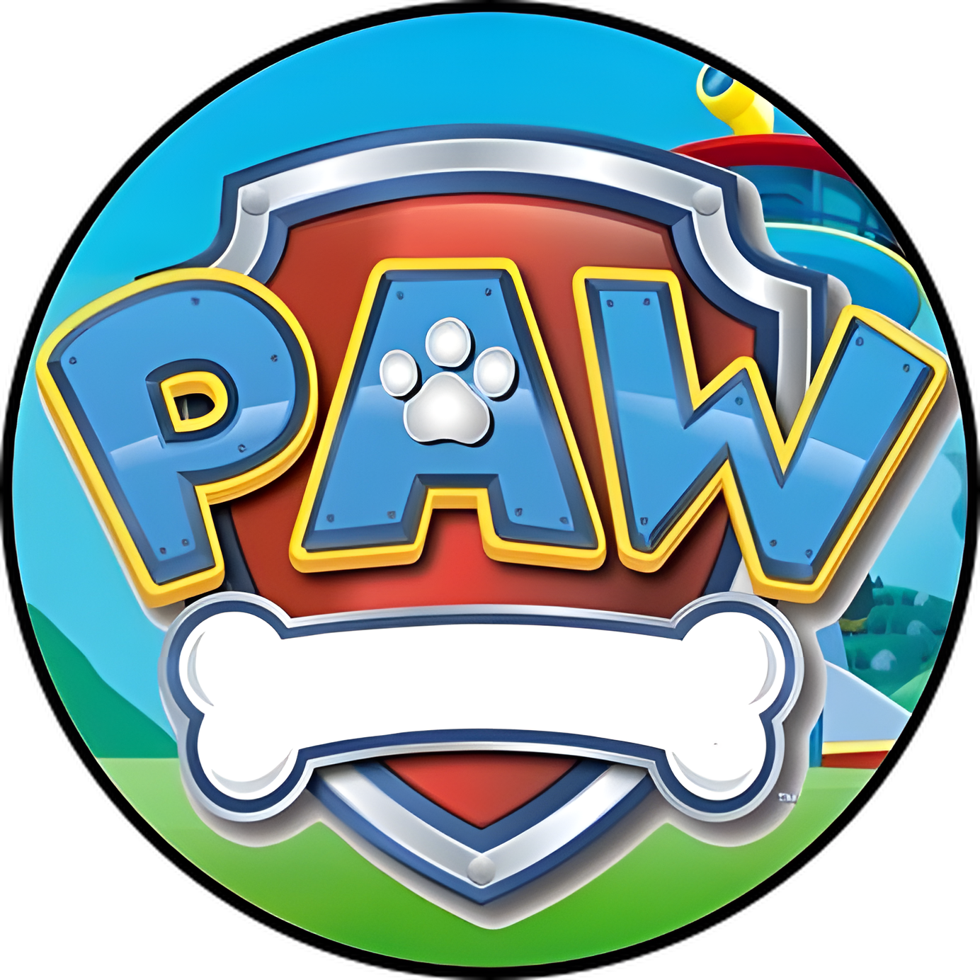 Imagen comestible redonda de La Patrulla Canina, Paw Patrol, impresa en papel de azúcar u oblea, perfecta para decorar tartas, cupcakes, magdalenas o galletas en fiestas de cumpleaños infantiles.