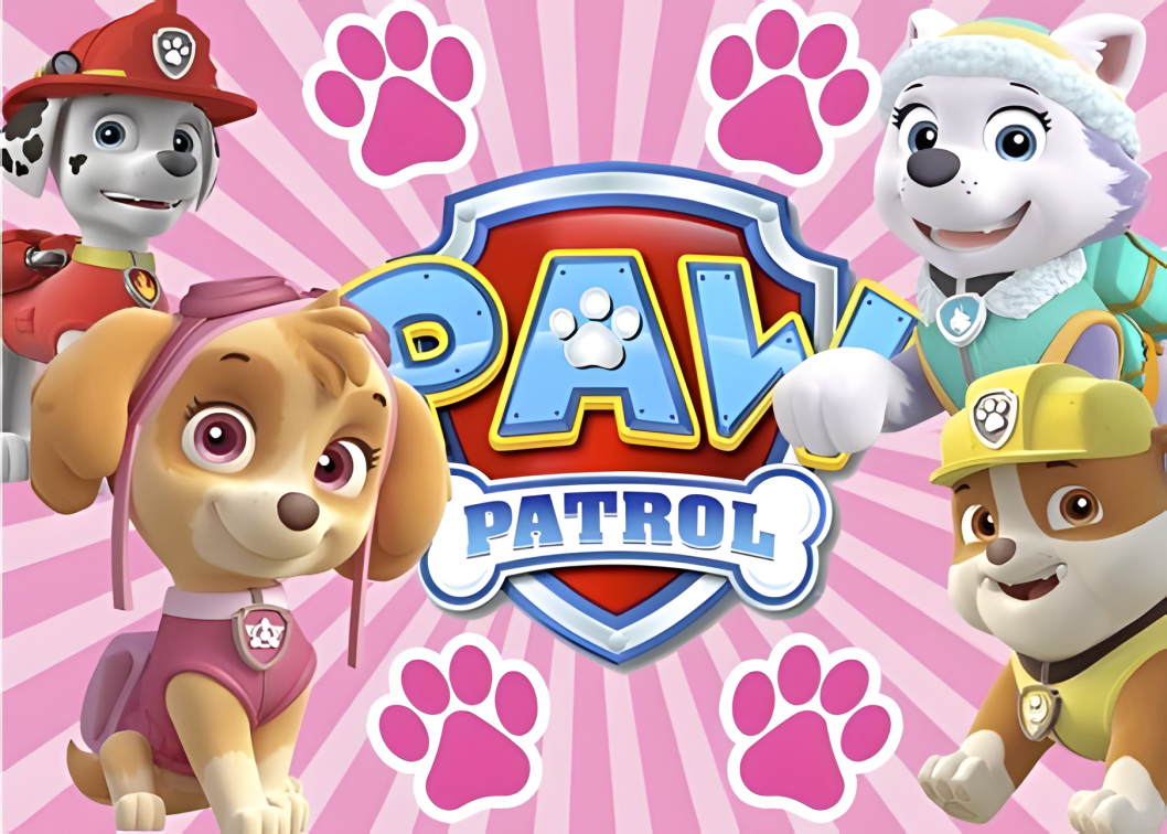 Imagen comestible redonda de La Patrulla Canina, Paw Patrol, impresa en papel de azúcar u oblea, perfecta para decorar tartas, cupcakes, magdalenas o galletas en fiestas de cumpleaños infantiles.