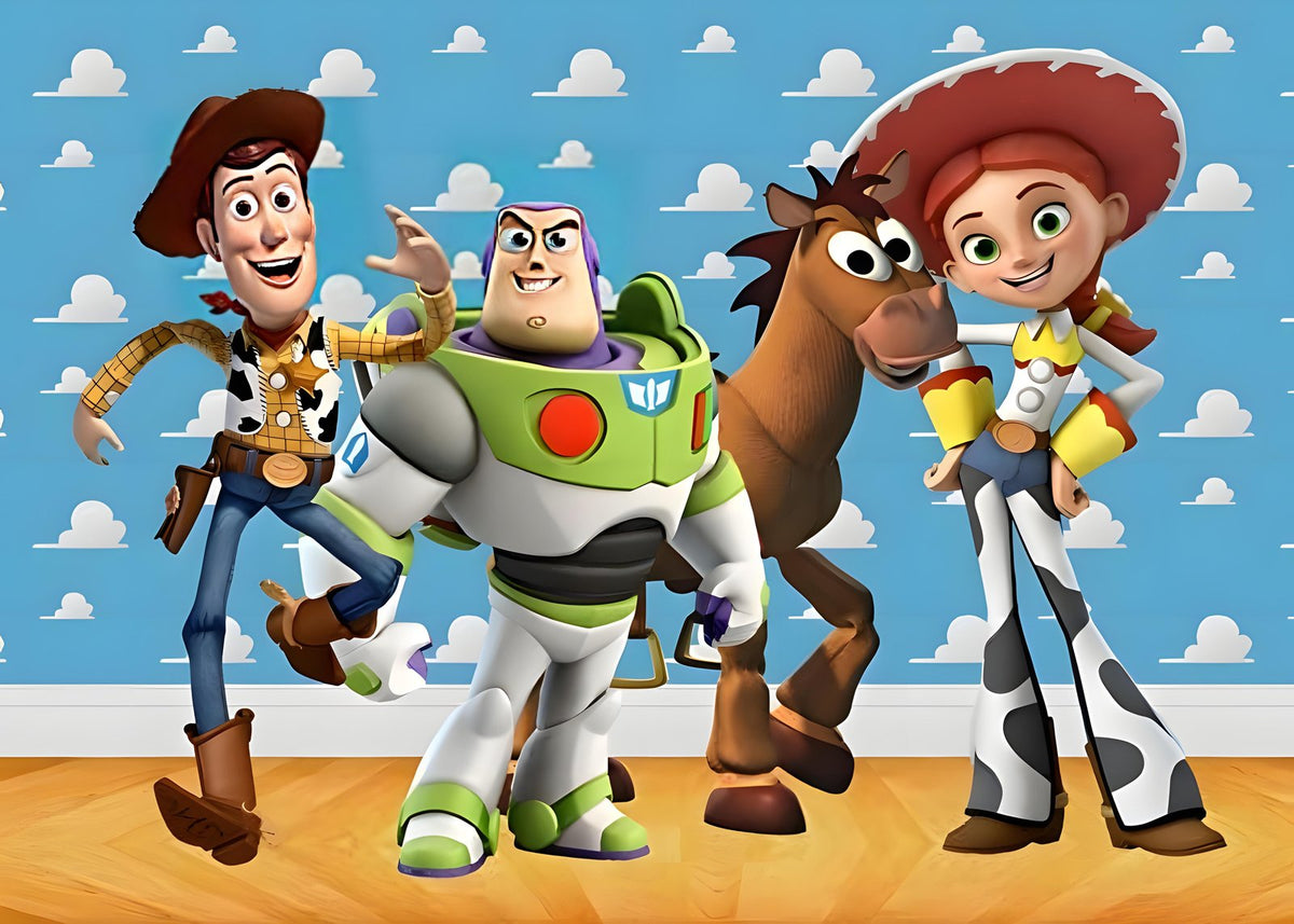 Diseño rectangular de Toy Story con Woody, Buzz y Jessie