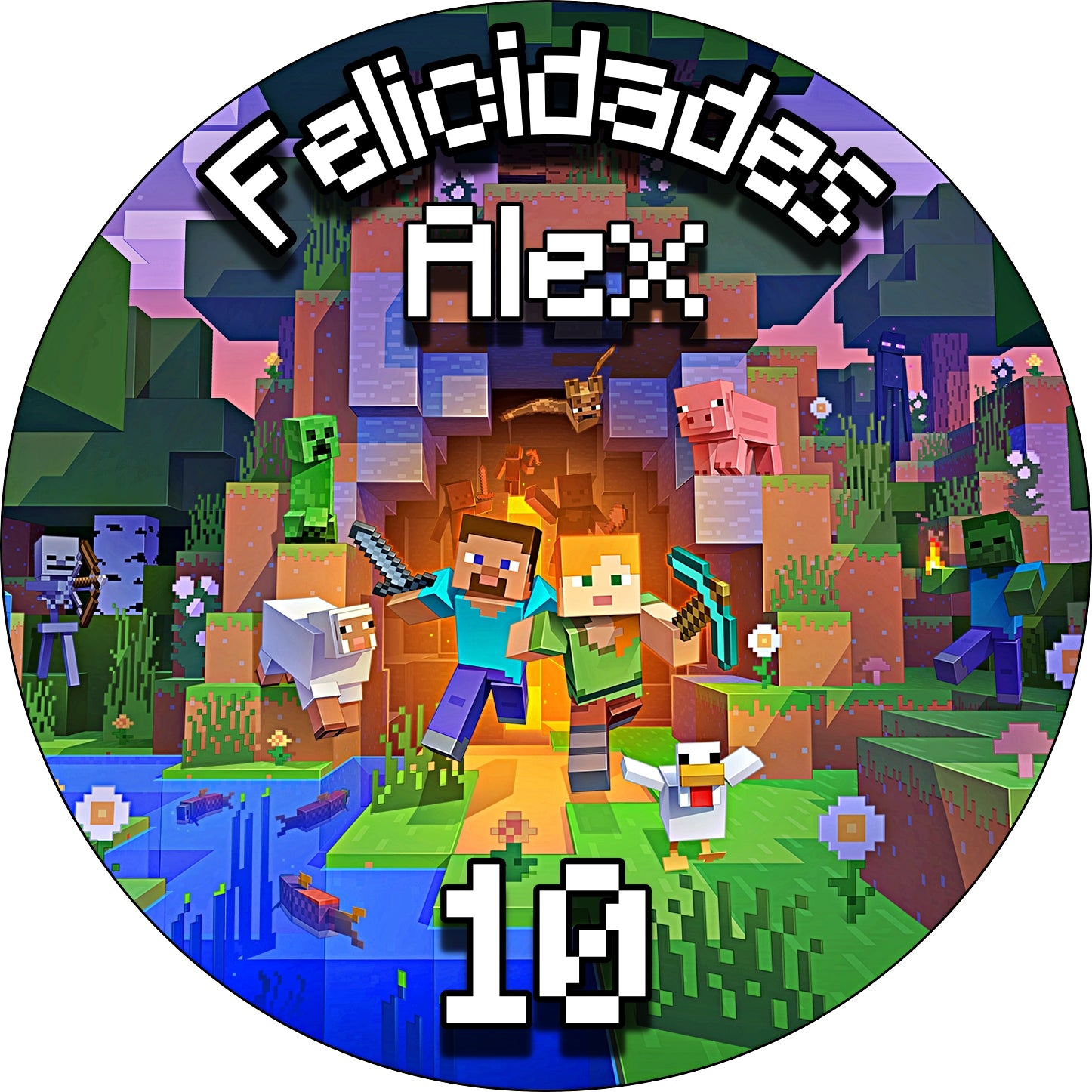 Oblea MINECRAFT personalizada para pastel o Tarta, especial para cumpleaños