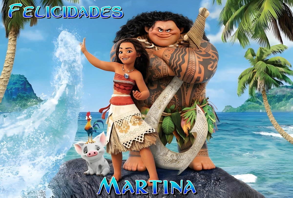 Oblea comestible personalizada MOANA, VAIANA para tarta y pastel de cumpleaños