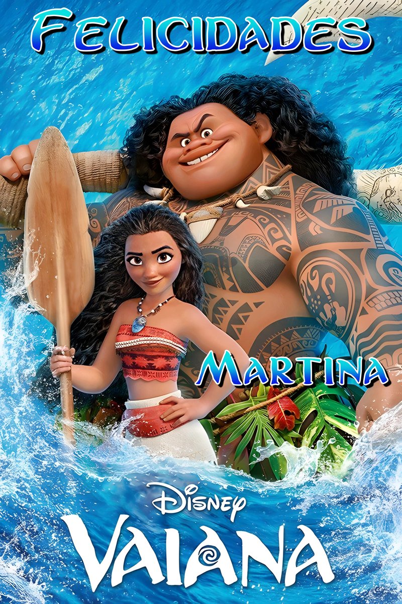 Imagen comestible en oblea MOANA, VAIANA personalizada para tartas y pasteles