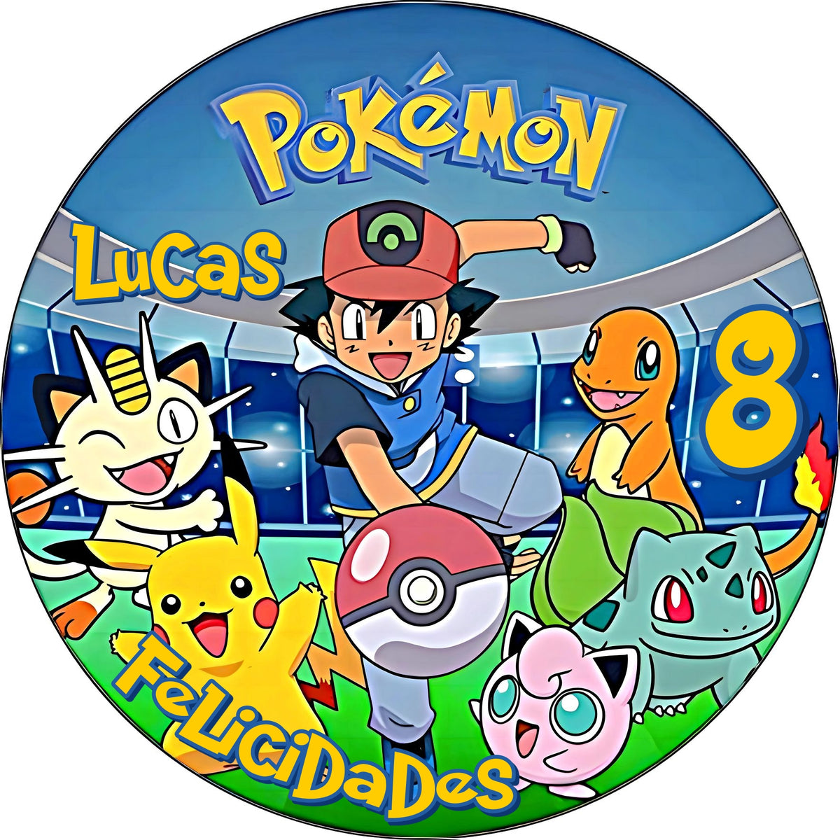 Oblea personalizada Pokémon para pastel de cumpleaños con foto y texto