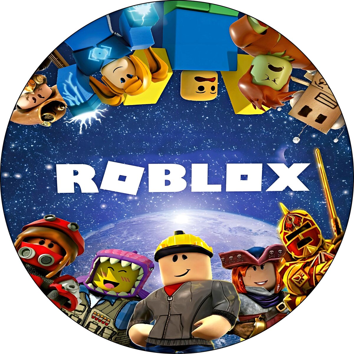 Diseño rectangular vertical de Roblox con fondo espacial, personalizado con nombre, edad y felicitación.