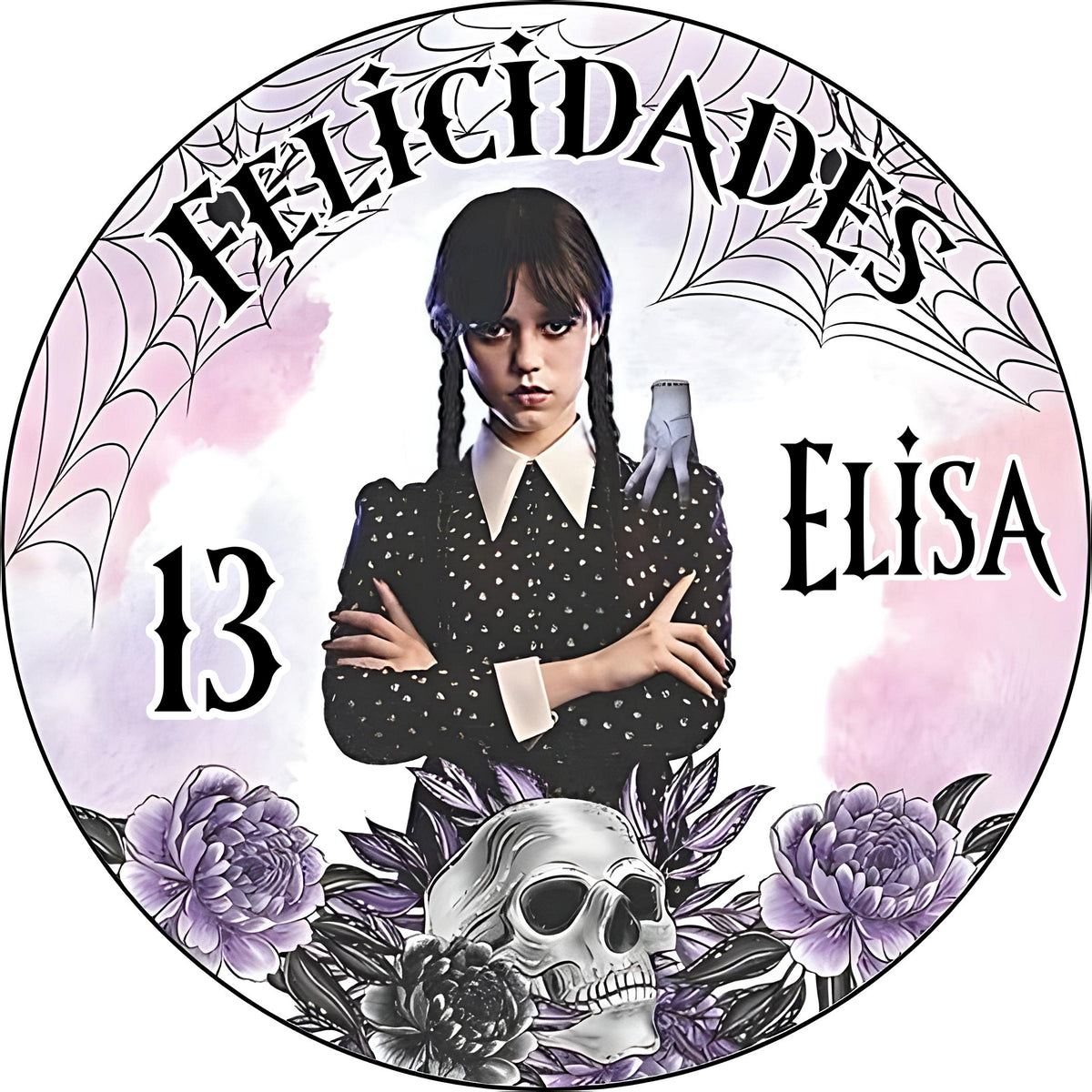 Foto Comestible WEDNESDAY para Tartas y Magdalenas Infantiles – Personalizada con Nombre y Edad
