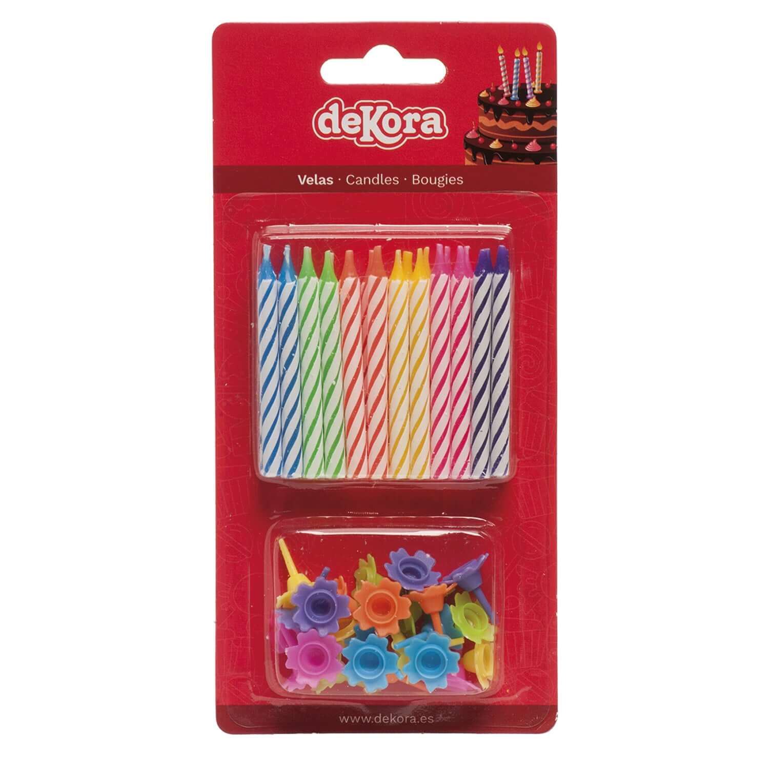 24 Velas de colores con soporte en forma de flor