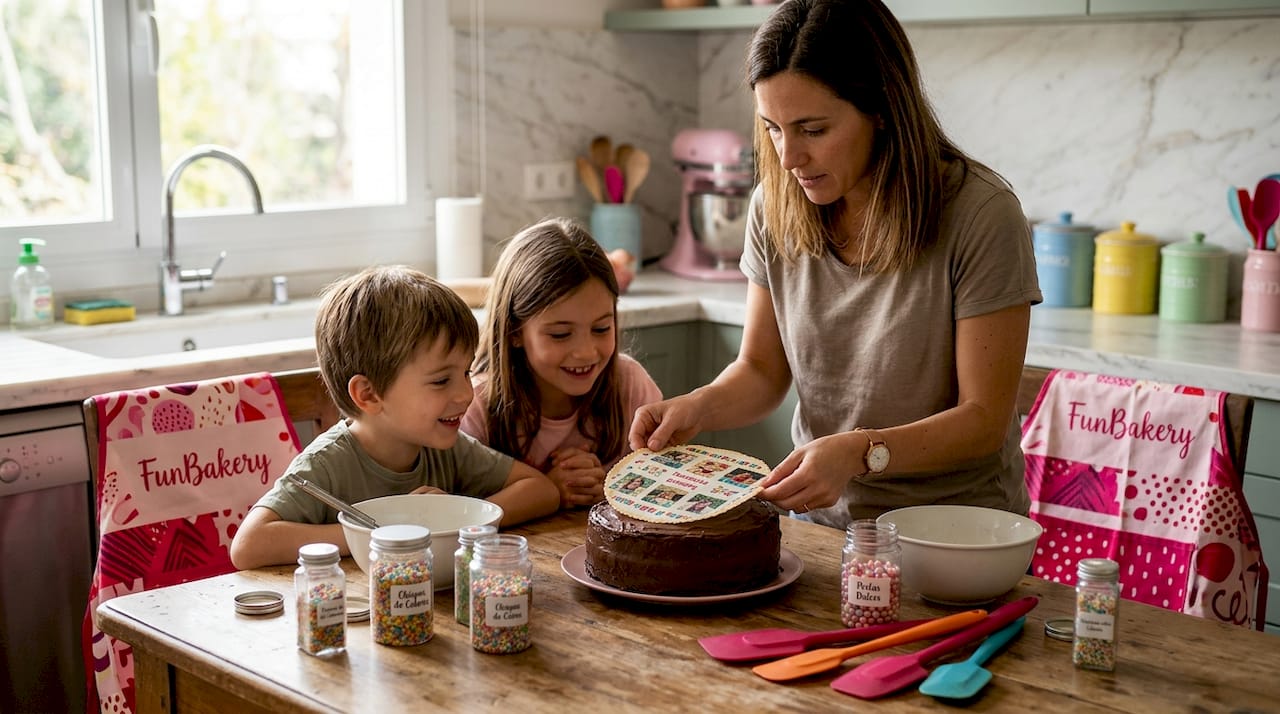 Colocar una oblea personalizada sobre la tarta en casa