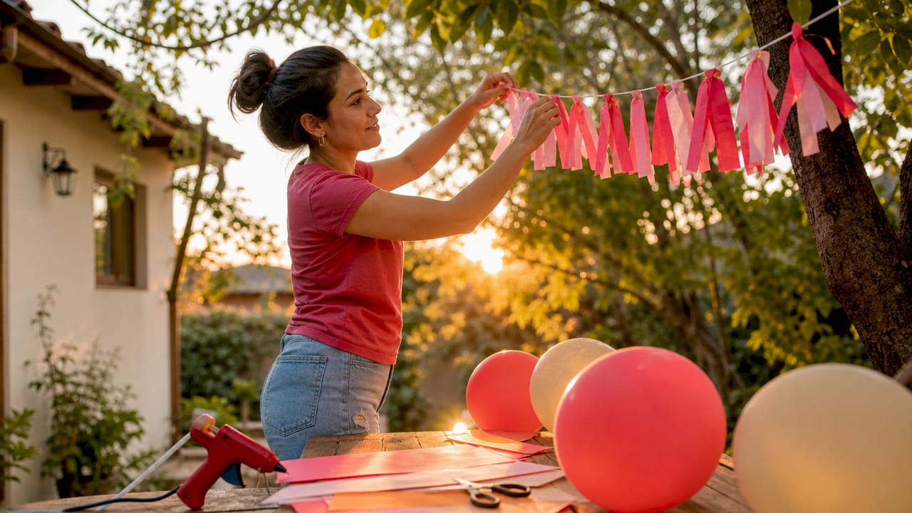 Una mujer prepara y decora la mesa con esmero para una celebración en su hogar moderno.