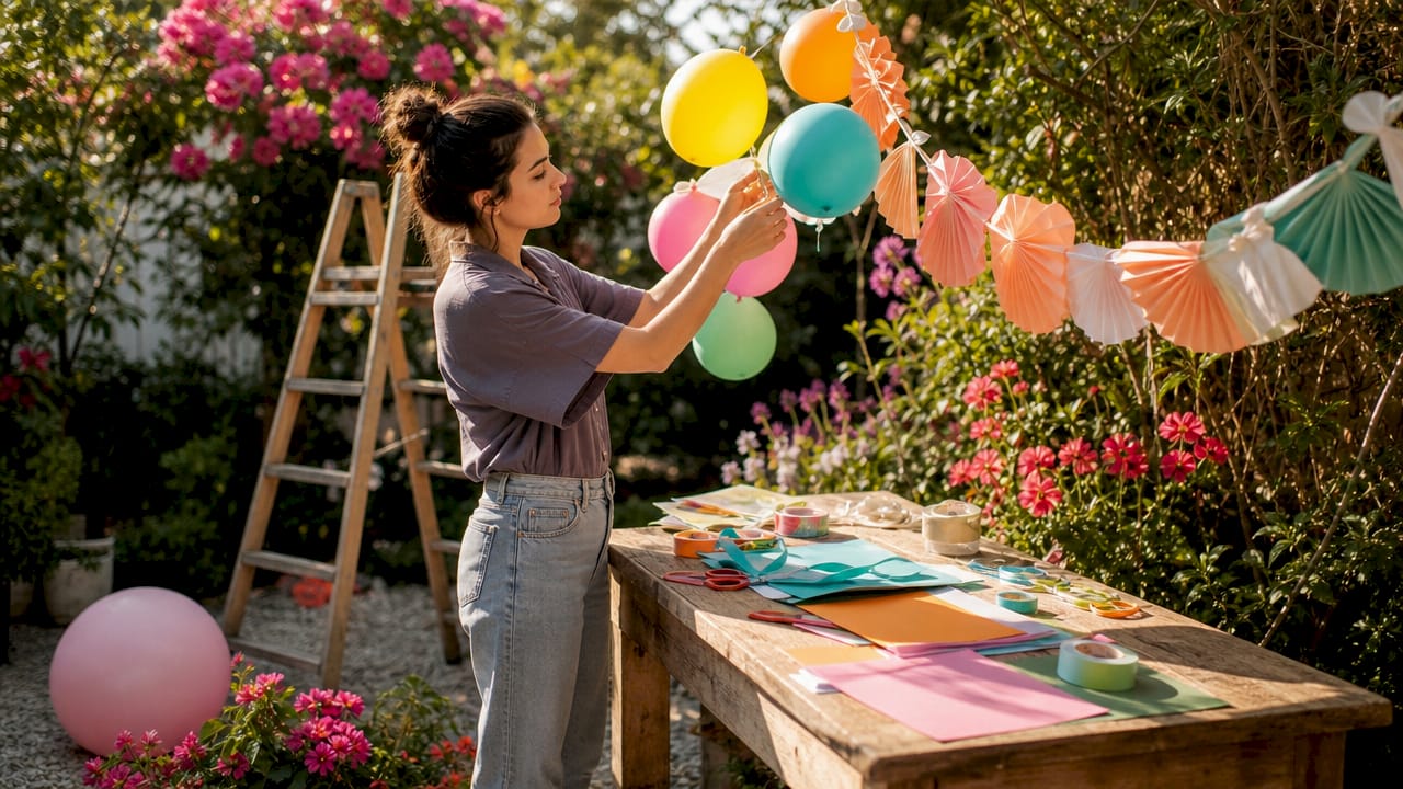 Jovem a preparar uma decoração original para uma festa de aniversário
