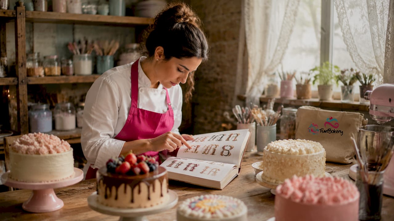 Repostera seleccionando estilos de letra para decorar pasteles