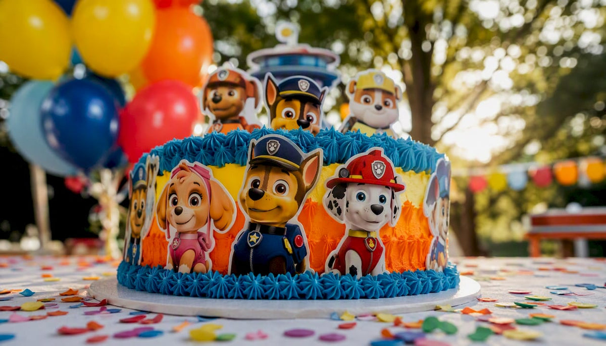 Bolo de aniversário decorado com enfeites coloridos e comestíveis