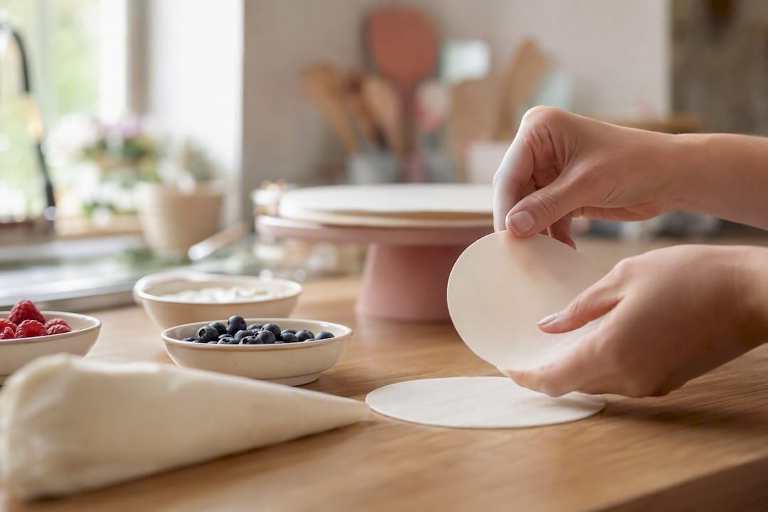 Manos manipulando una oblea comestible sin frutos secos