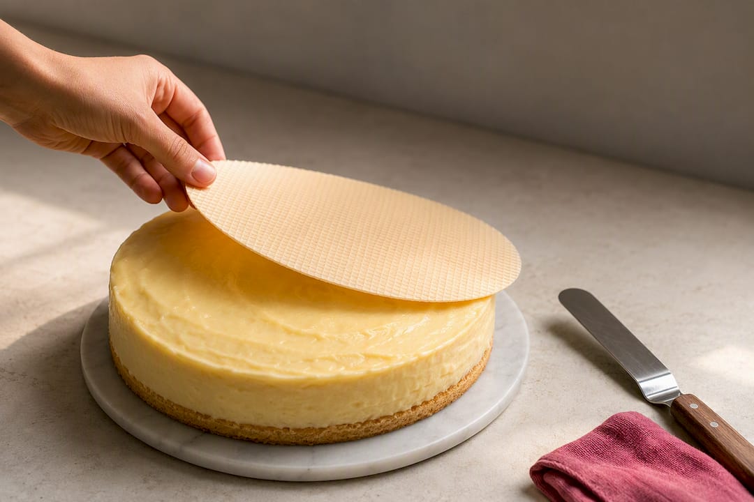 Colocar la oblea sobre la crema pastelera fría