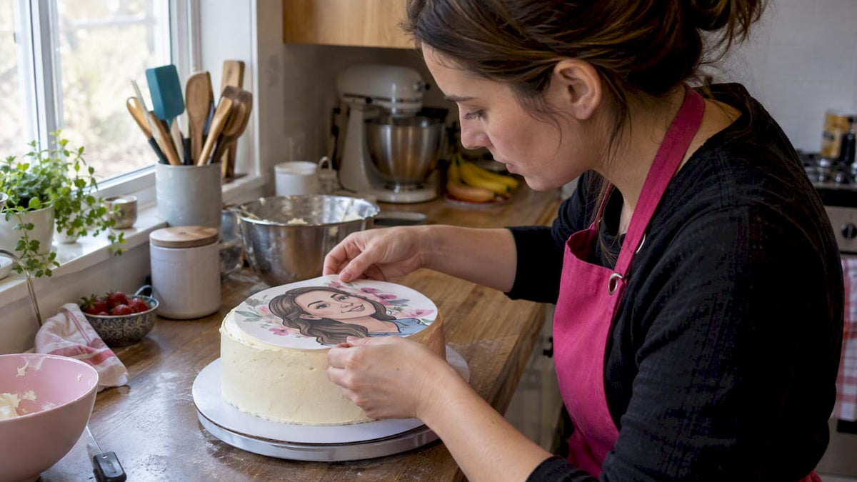 Bolo de aniversário com caricatura comestível personalizada