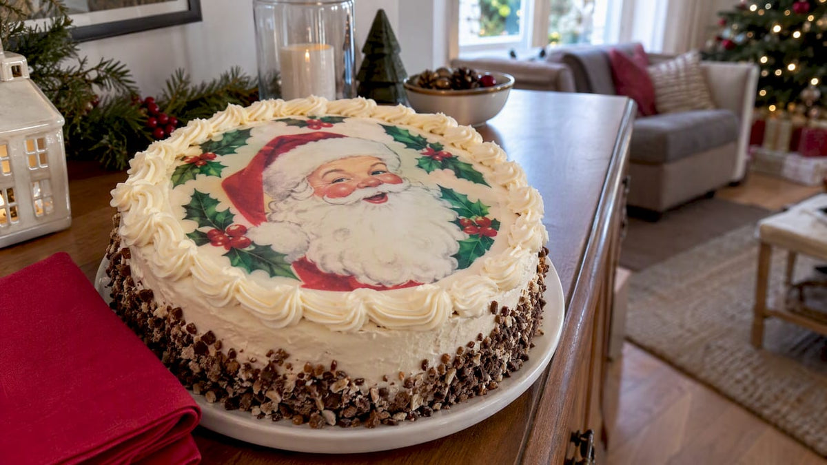 Pastel navideño decorado con oblea comestible