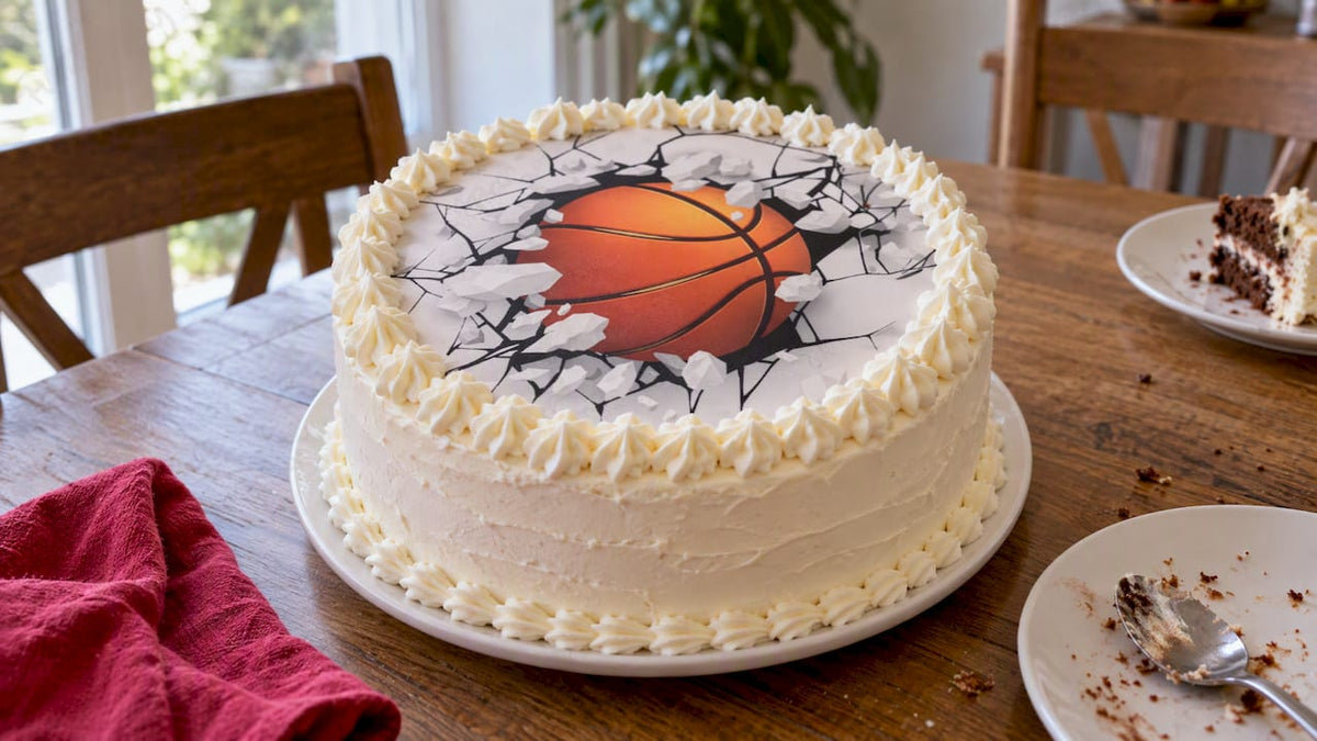 Pastel de cumpleaños con decoración de baloncesto