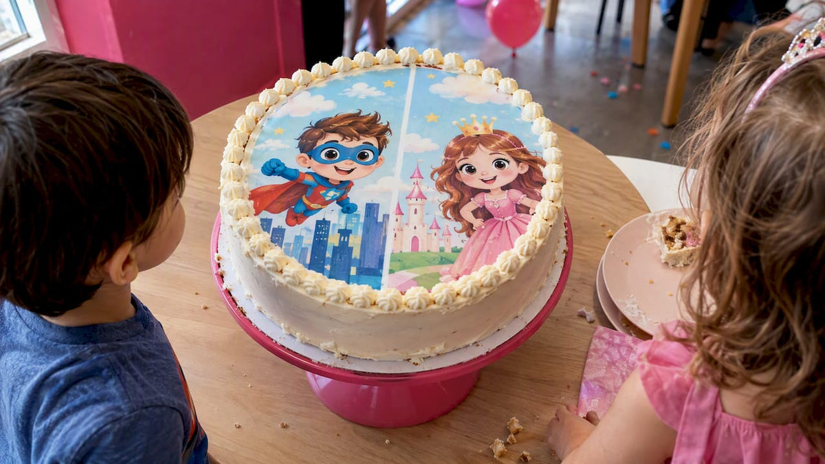 Pastel para gemelos con oblea partida en dos