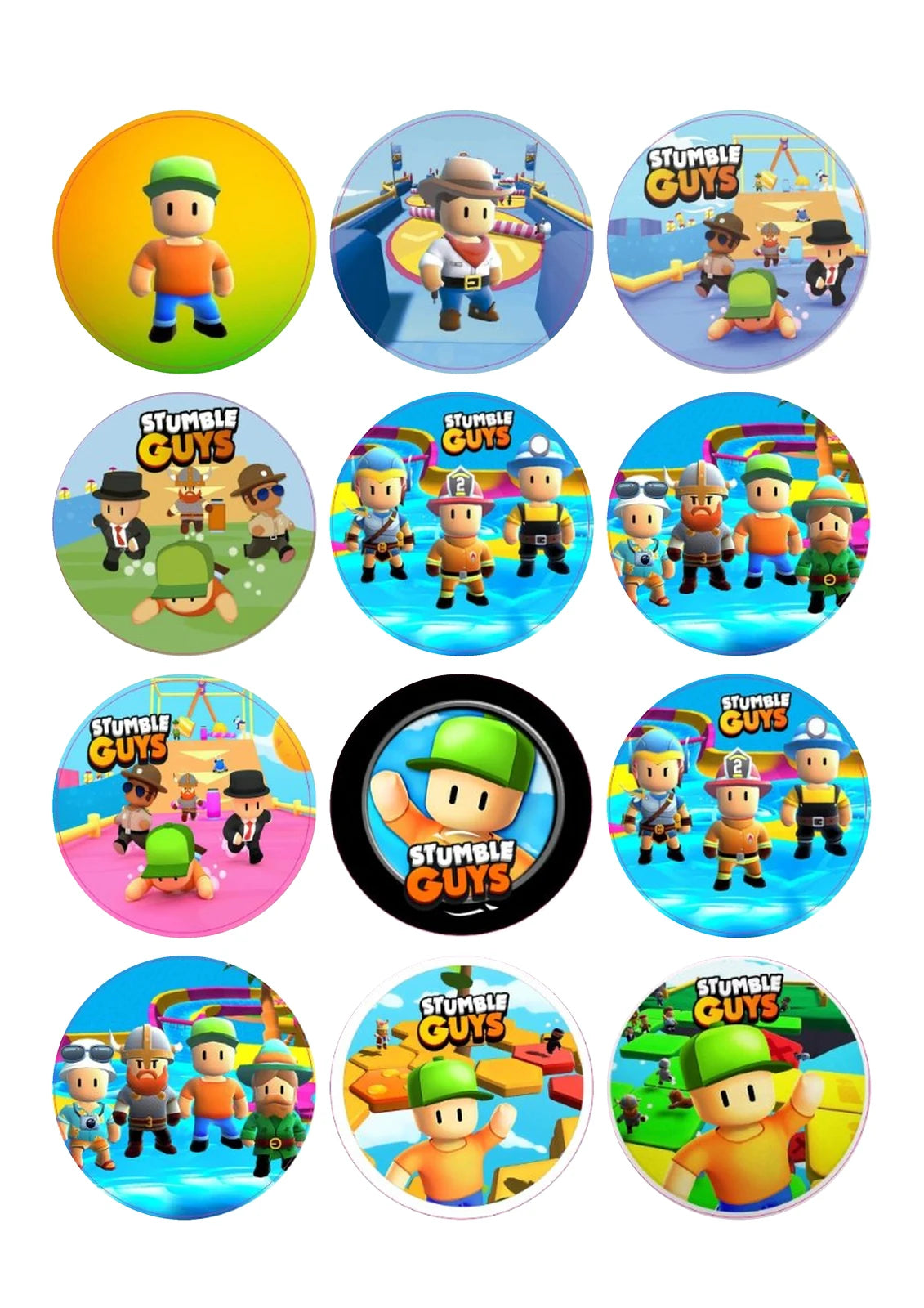 Diseño de Stumble Guys en oblea para tartas y magdalenas de cumpleaños.