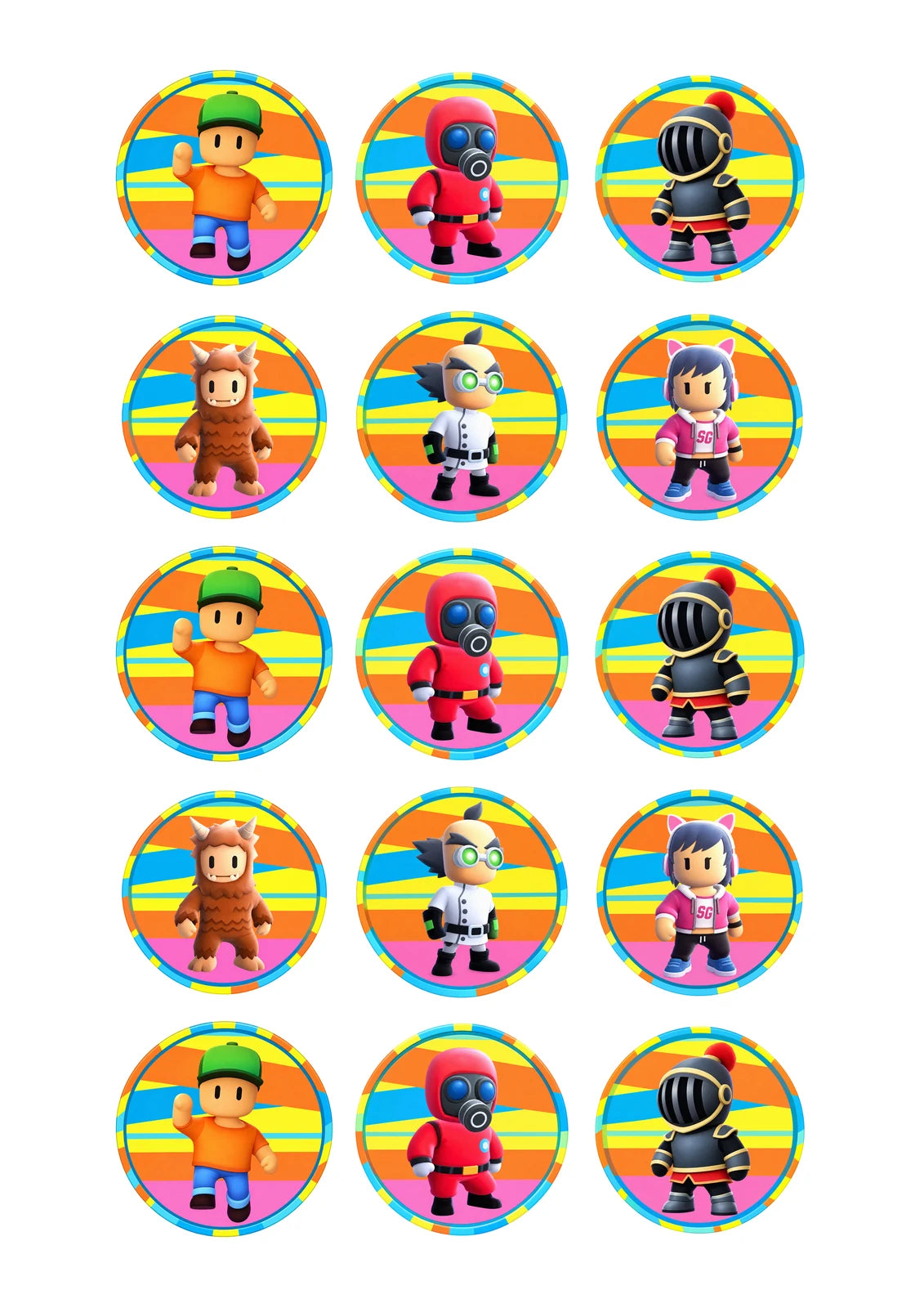 Diseño comestible de Stumble Guys para tartas, magdalenas y galletas.