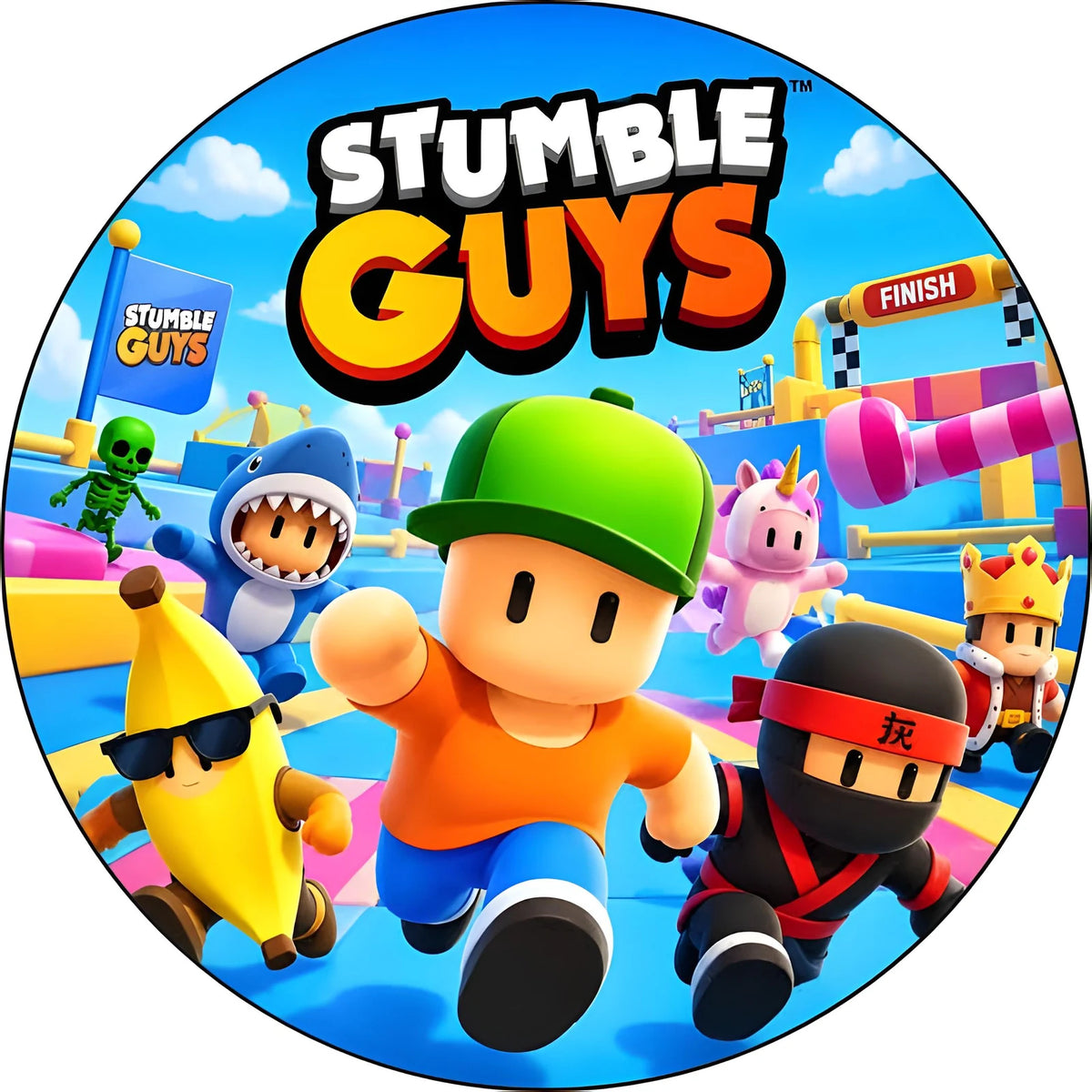 Decoración de Stumble Guys en oblea o papel de azúcar para tartas y magdalenas.