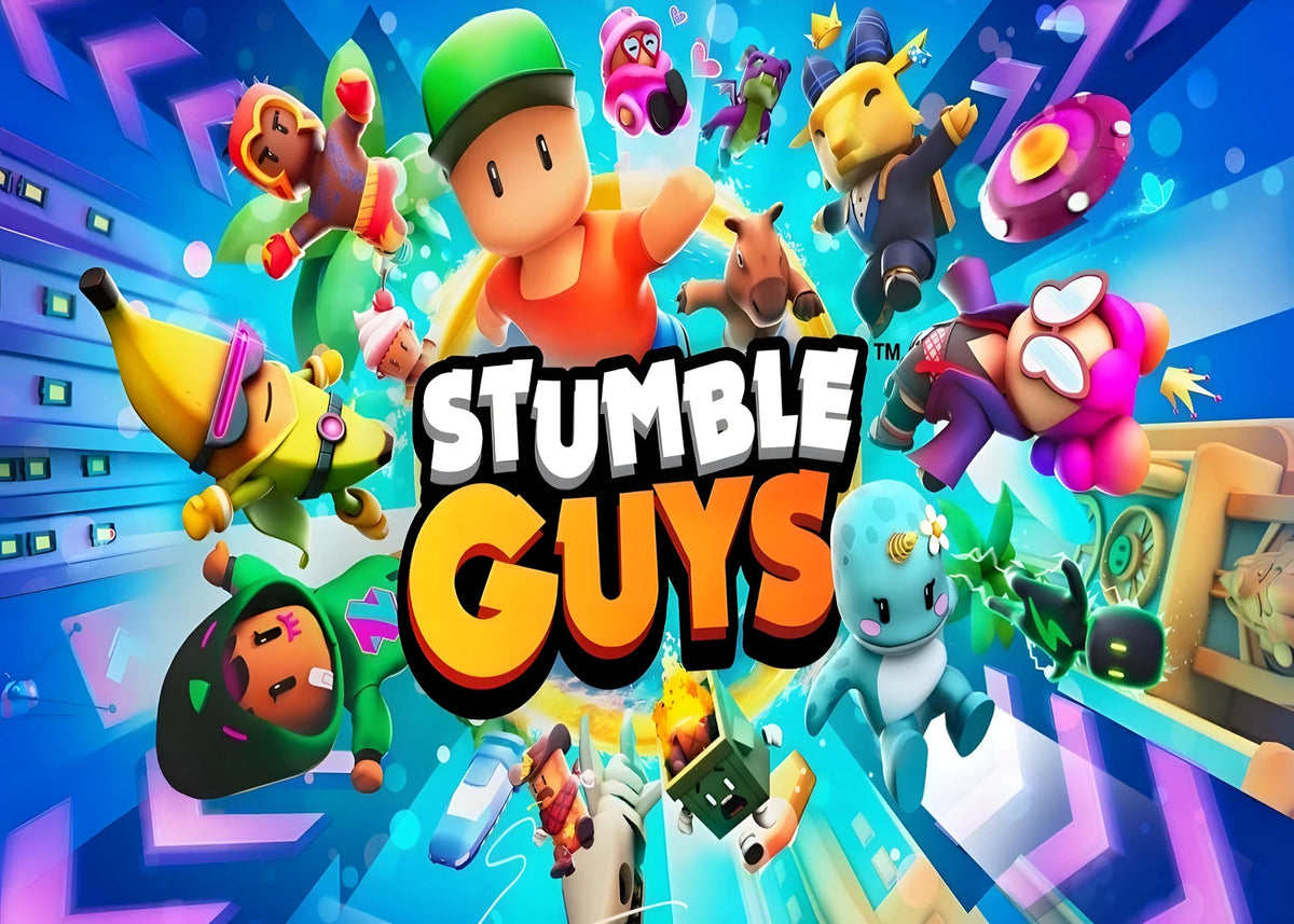 Diseño de cumpleaños de Stumble Guys en papel comestible personalizable.