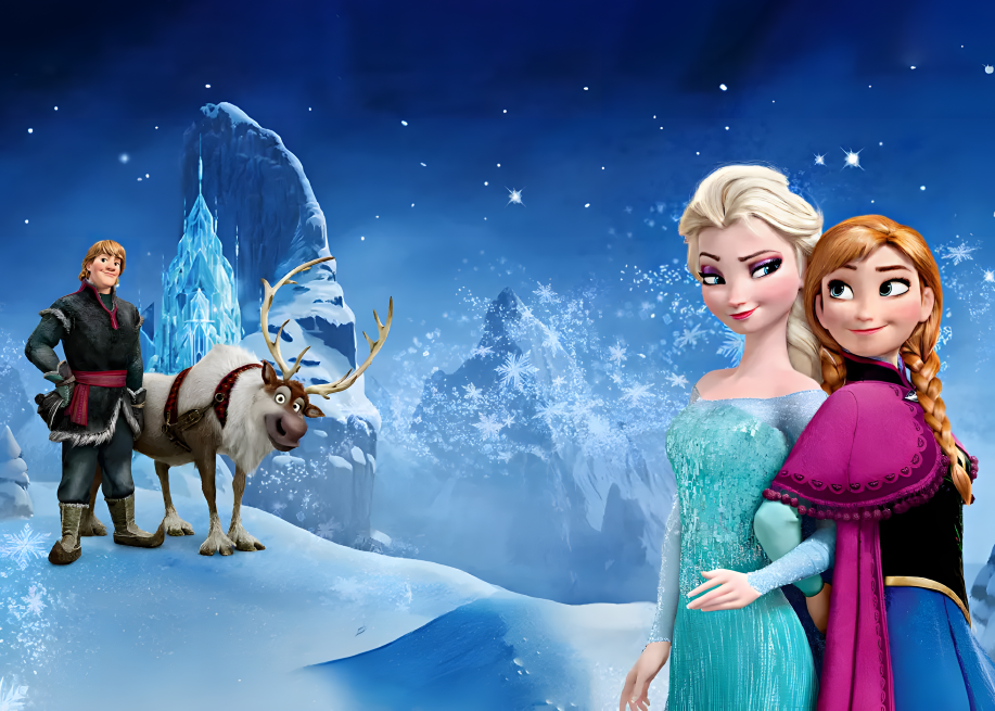 Imagen comestible estilo Frozen para tarta y cupcakes, disponible en formato redondo o rectangular, en oblea o papel de azúcar, personalizable con texto