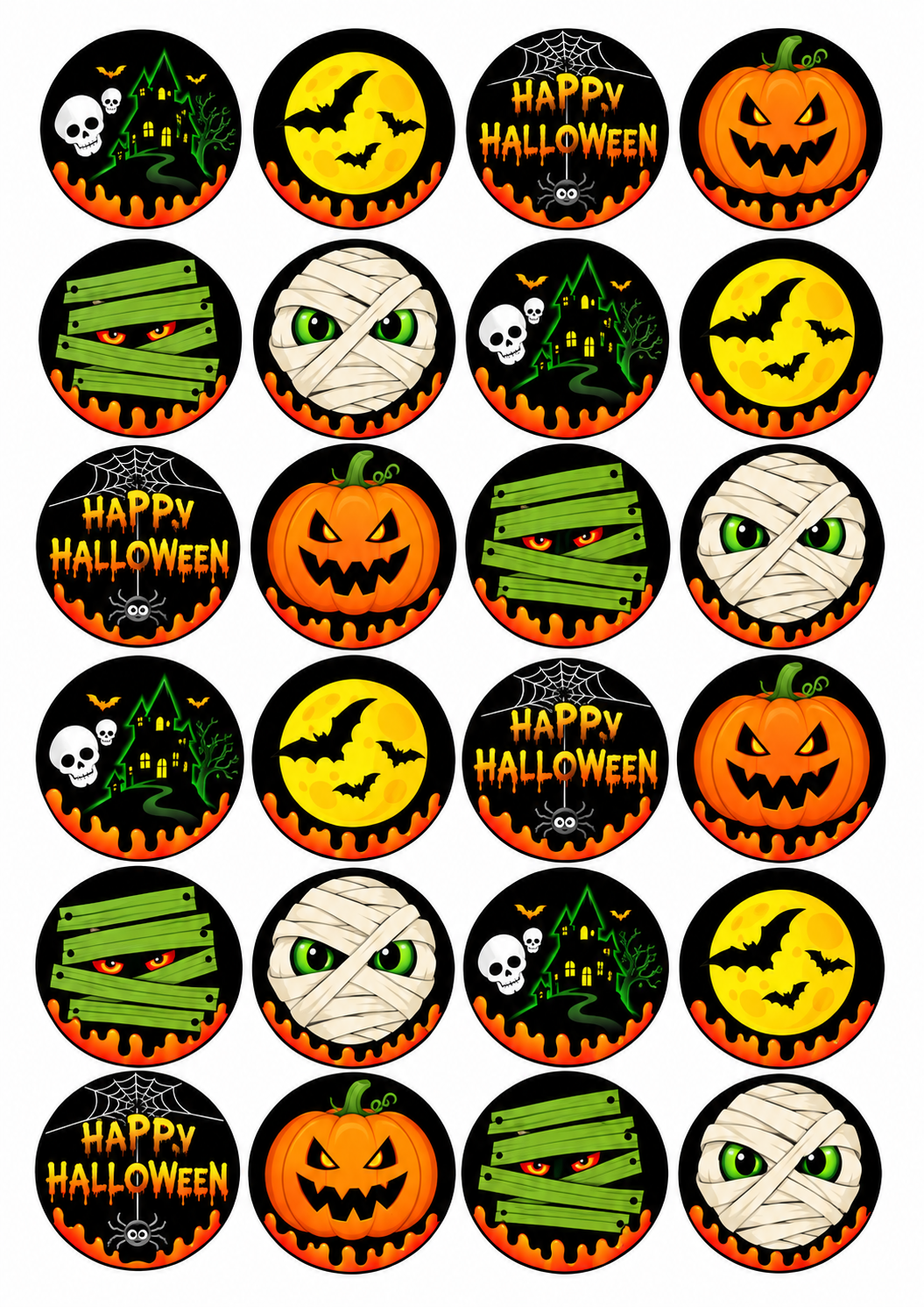 24 decoraciones comestibles de Halloween con monstruos, momias y calabazas terroríficas para magdalenas.
