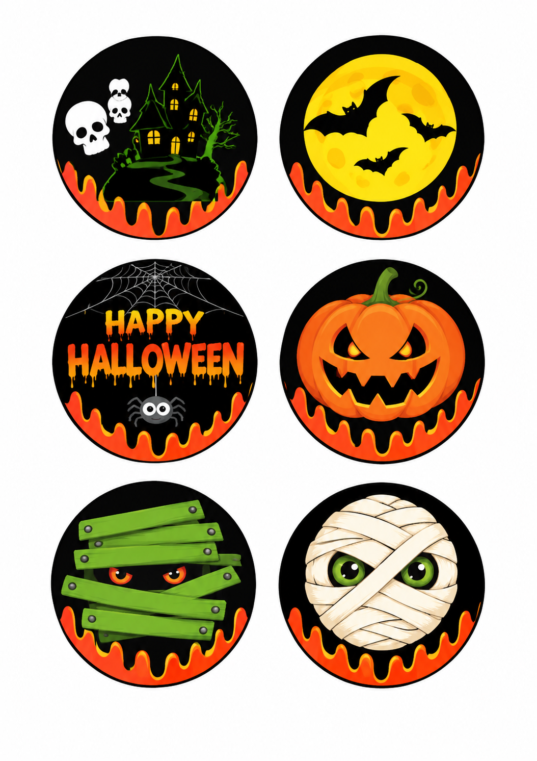 6 decoraciones comestibles de Halloween con monstruos, momias y calabazas para decorar magdalenas.