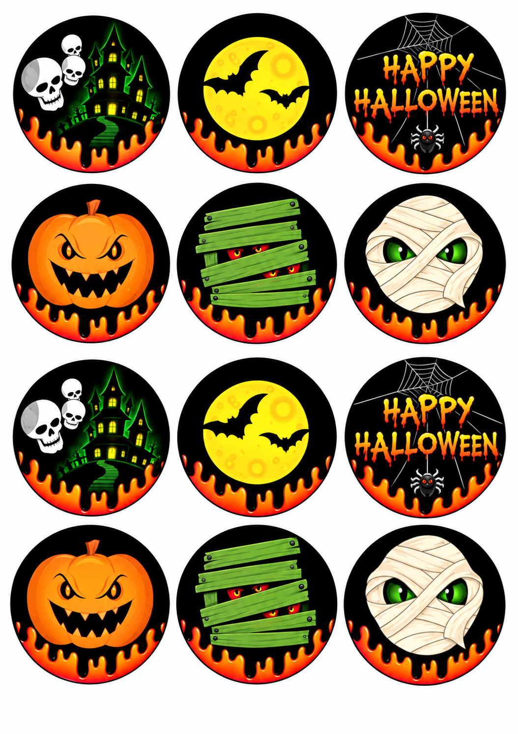 12 decoraciones comestibles de Halloween con monstruos, momias y calabazas para decorar magdalenas.
