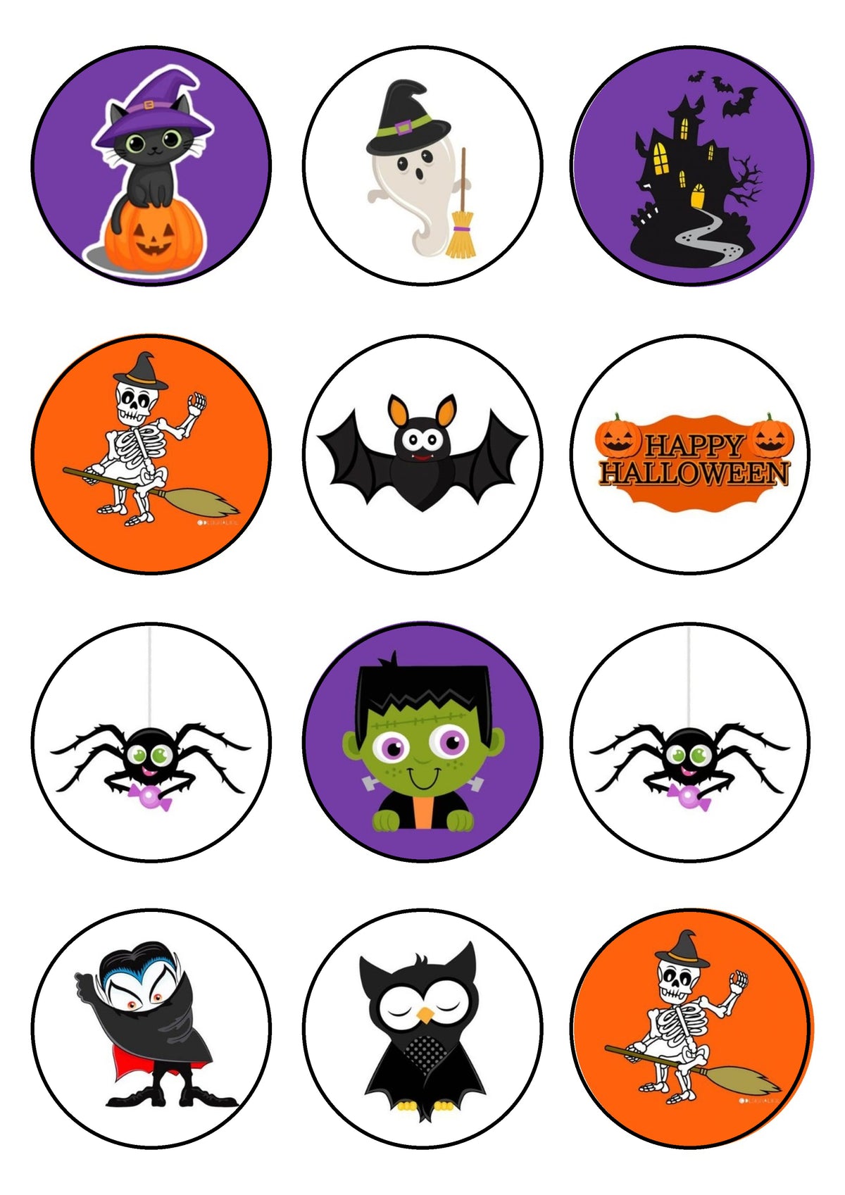 12 decoraciones comestibles de Halloween con caras de monstruos, momias y calabazas para magdalenas.
