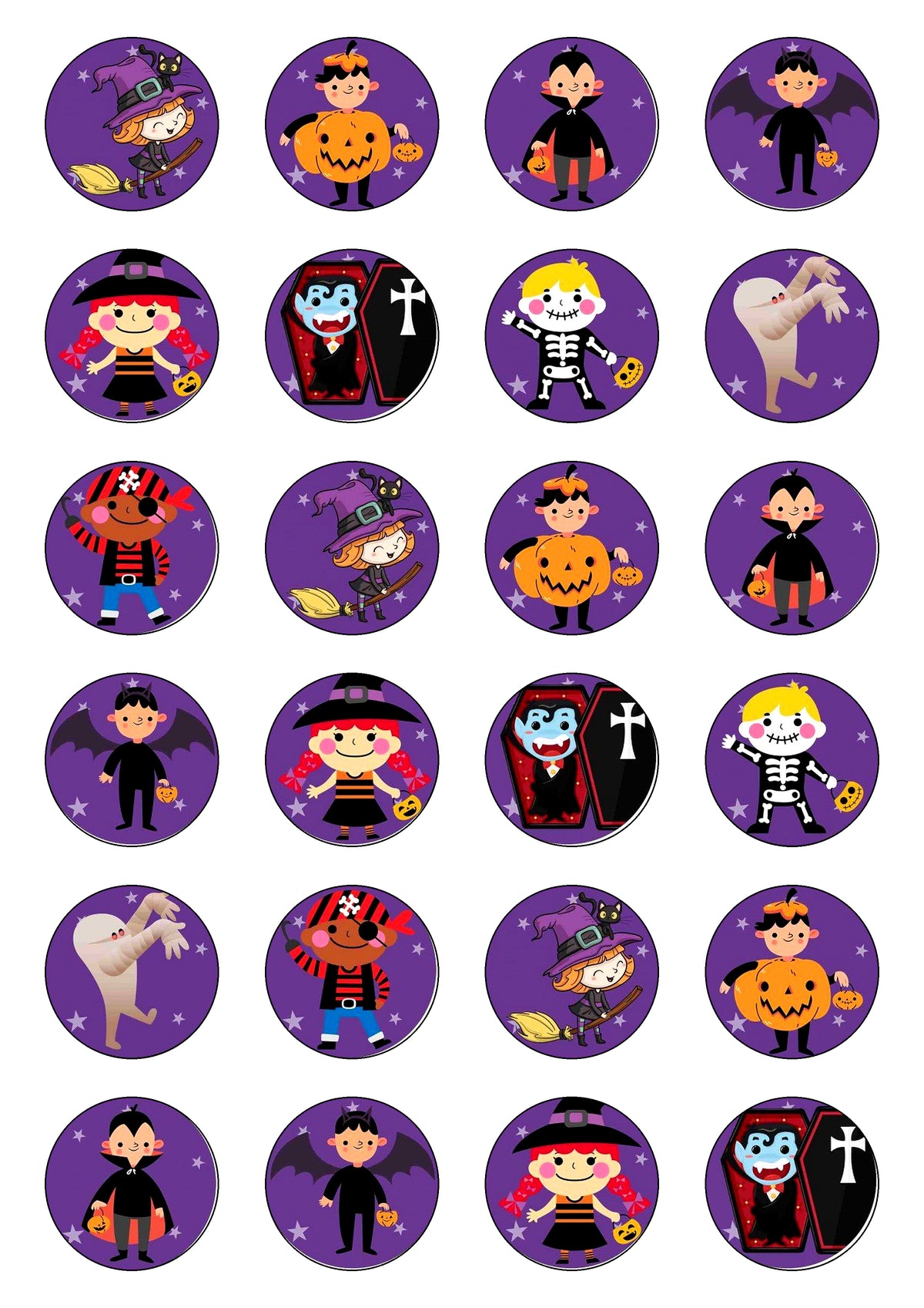 24 decoraciones redondas comestibles de Halloween con casas encantadas, calaveras y calabazas para magdalenas.